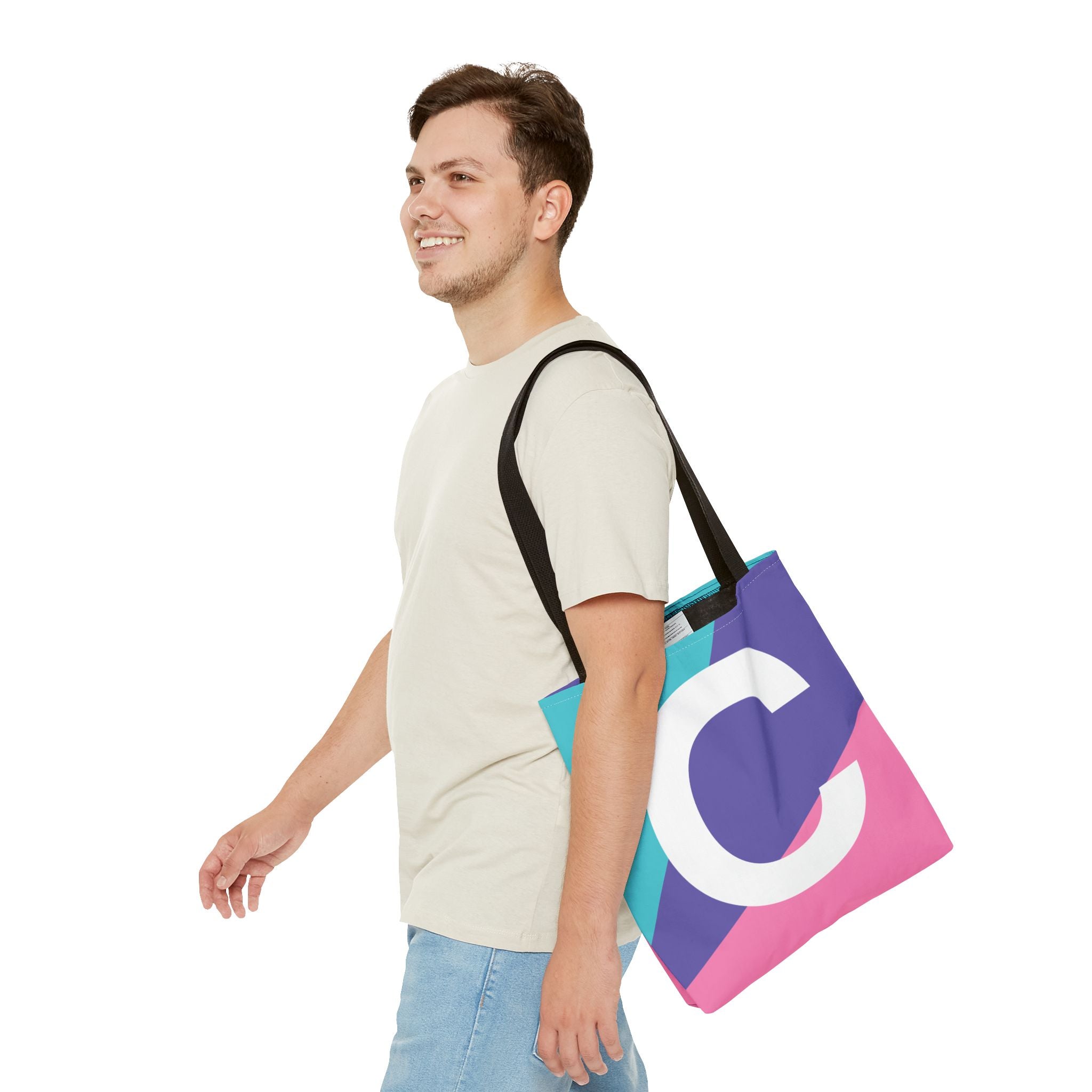 Monogram 'C' Colorblock Tote Bag — Personalized Initial C Shoulder Tote