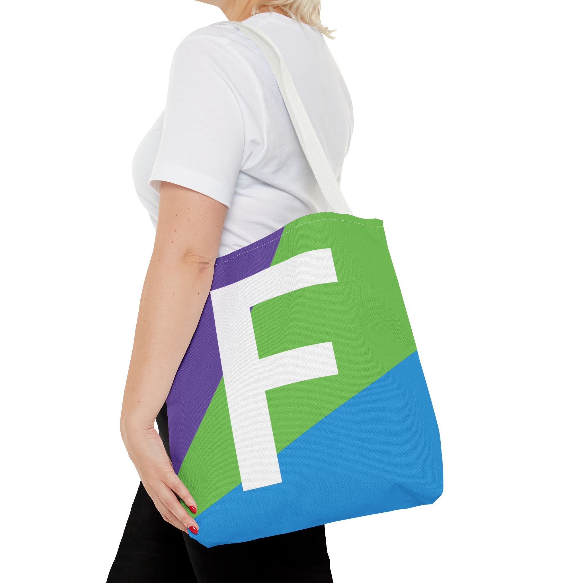 Monogram 'F' Colorblock Tote Bag — Personalized Initial F Shoulder Tote