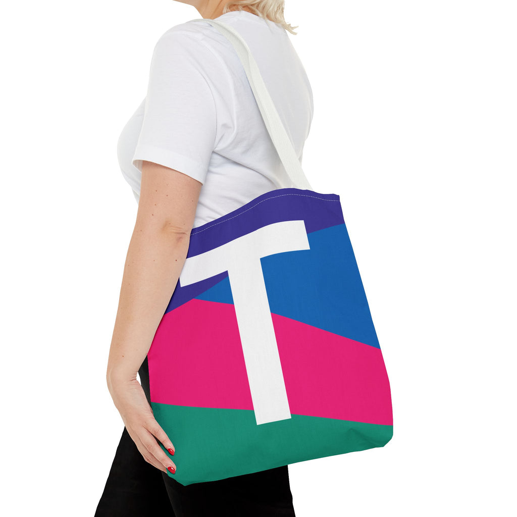 Monogram 'T' Colorblock Tote Bag — Personalized Initial T Shoulder Tote