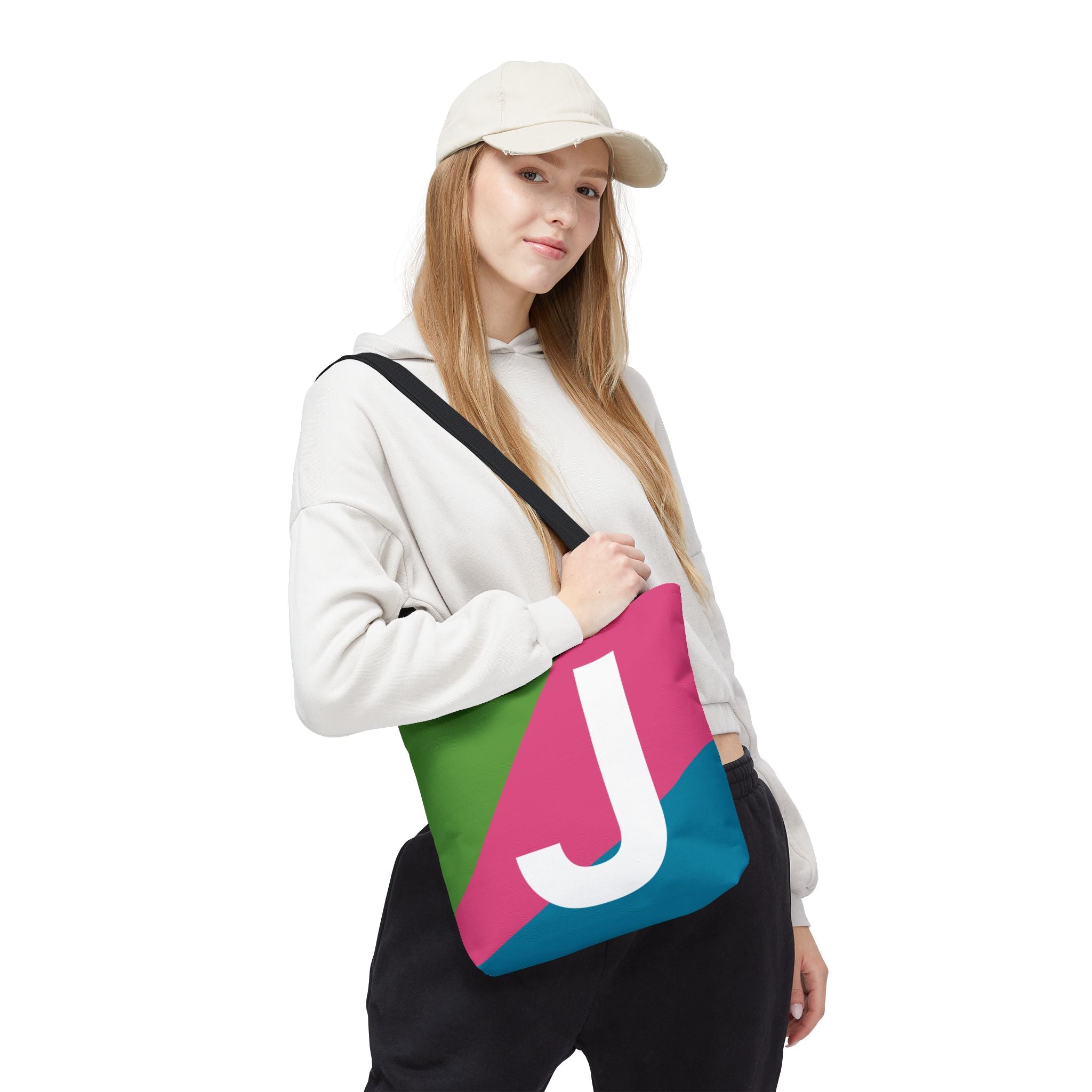 Monogram 'J' Colorblock Tote Bag — Personalized Initial J Shoulder Tote