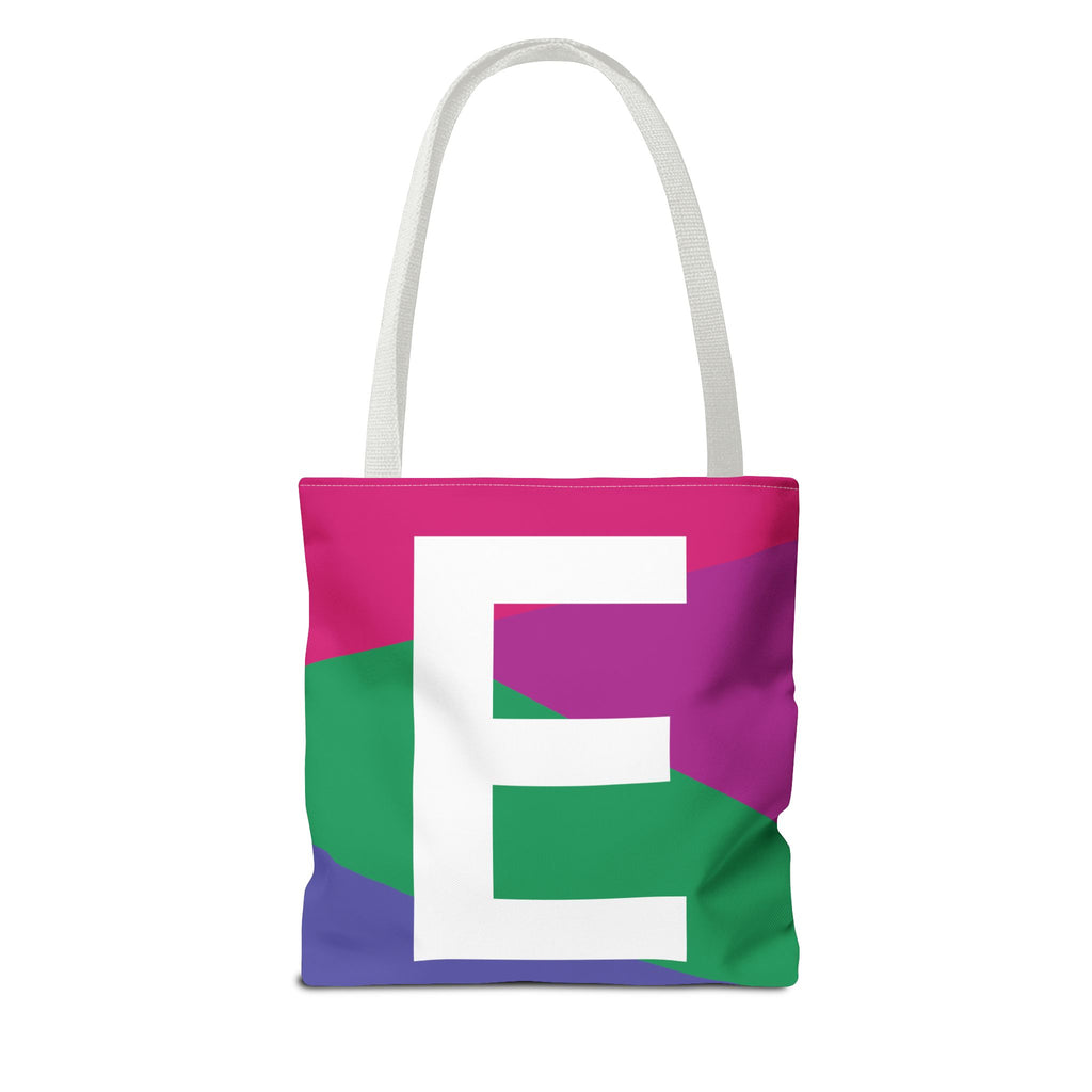 Monogram 'E' Colorblock Tote Bag — Personalized Initial E Shoulder Tote