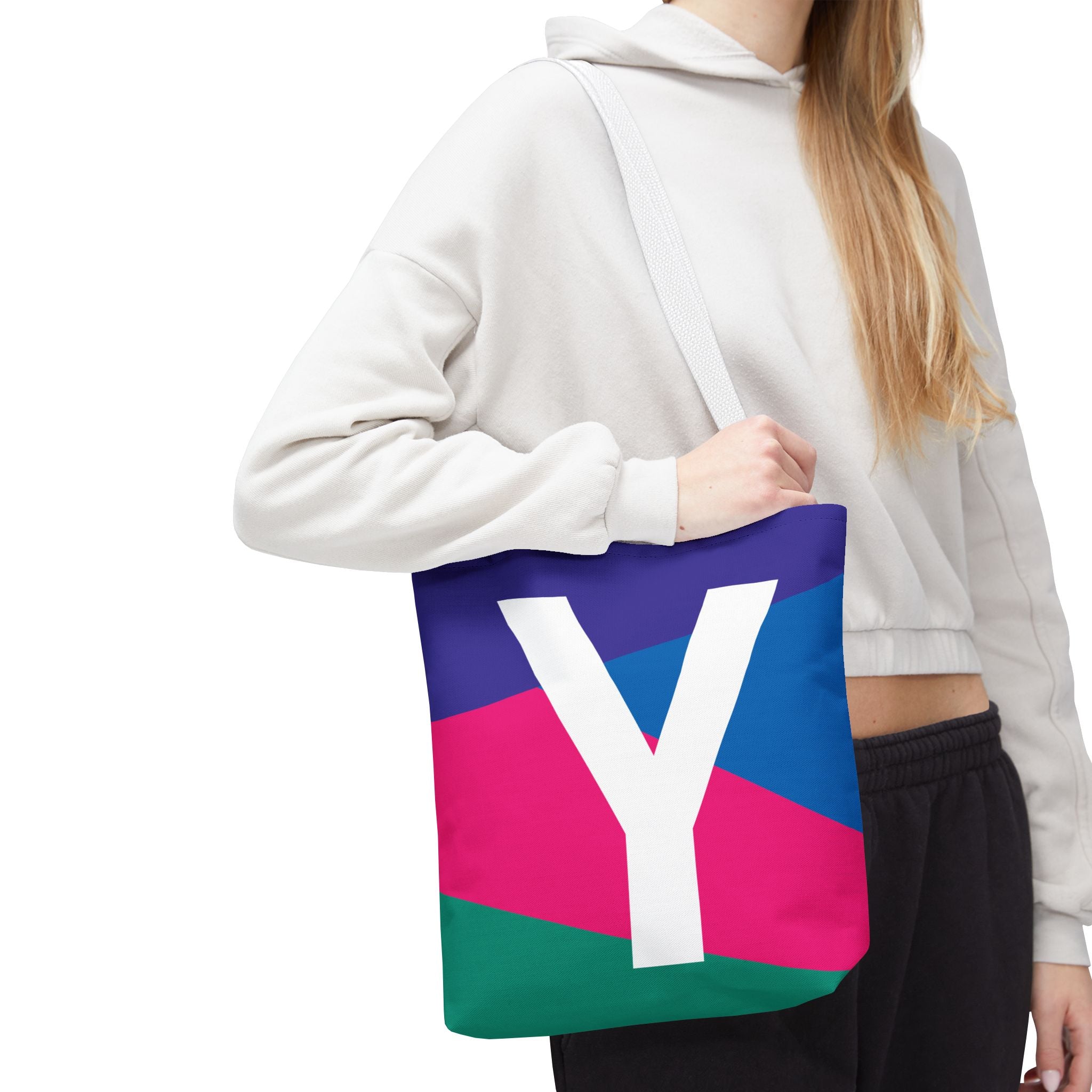 Monogram 'Y' Colorblock Tote Bag — Personalized Initial Y Shoulder Tote