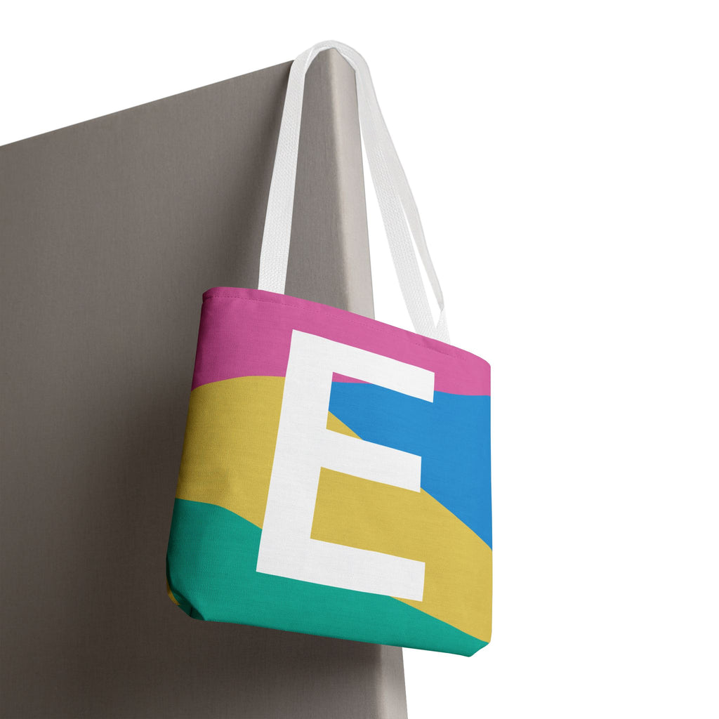 Monogram 'E' Colorblock Tote Bag — Personalized Initial E Shoulder Tote