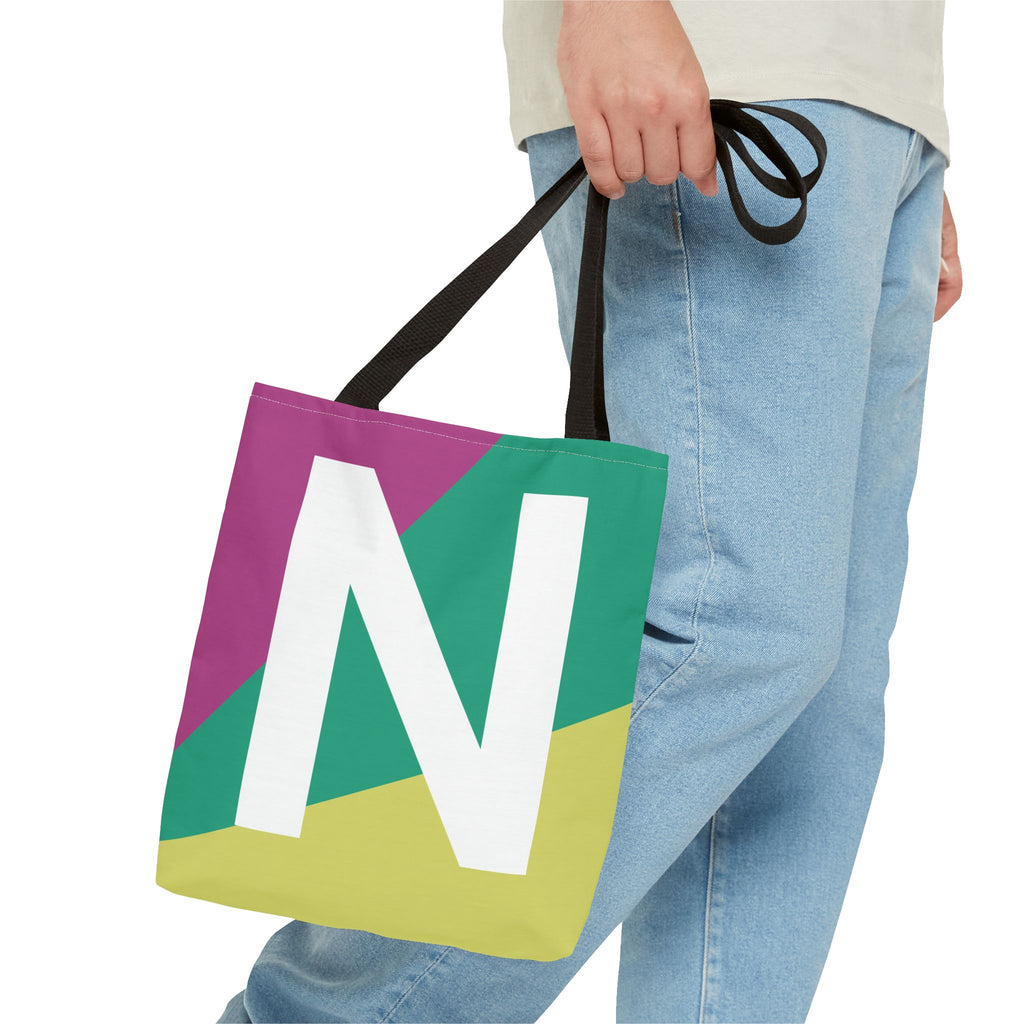 Monogram 'N' Colorblock Tote Bag — Personalized Initial N Shoulder Tote