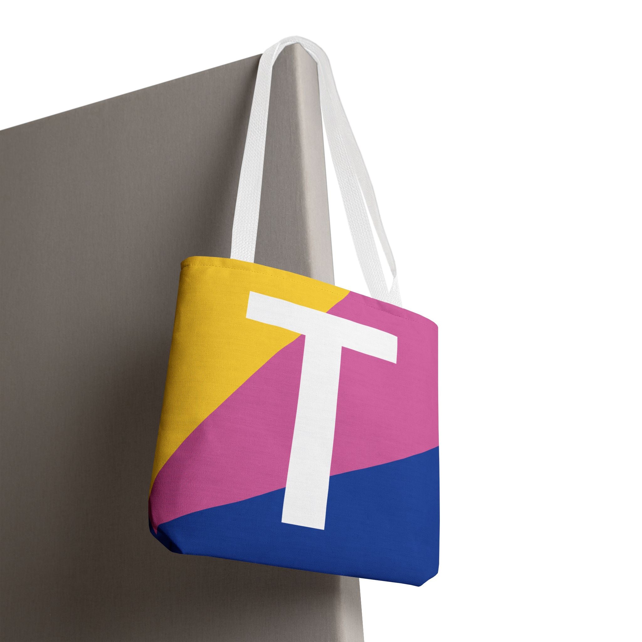 Monogram 'T' Colorblock Tote Bag — Personalized Initial T Shoulder Tote