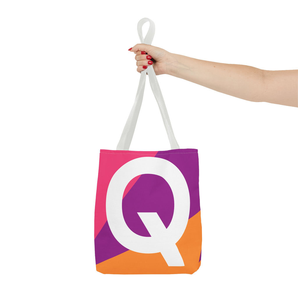 Monogram 'Q' Colorblock Tote Bag — Personalized Initial Q Shoulder Tote