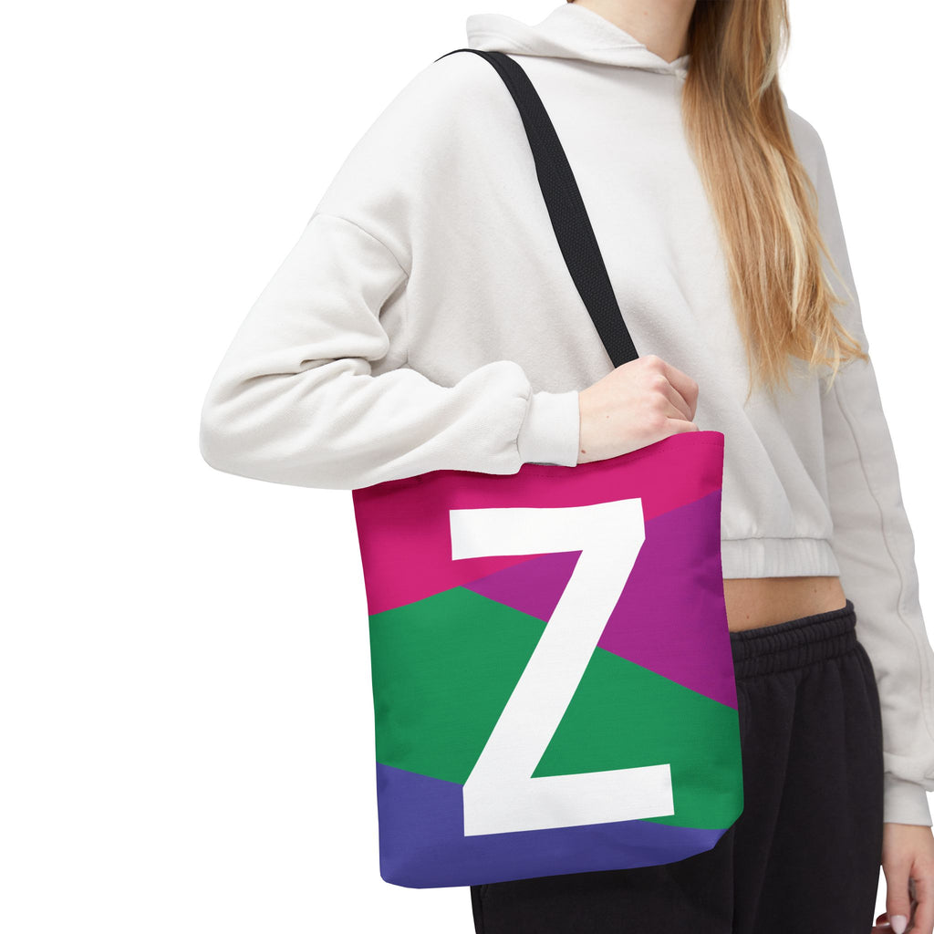 Monogram 'Z' Colorblock Tote Bag — Personalized Initial Z Shoulder Tote
