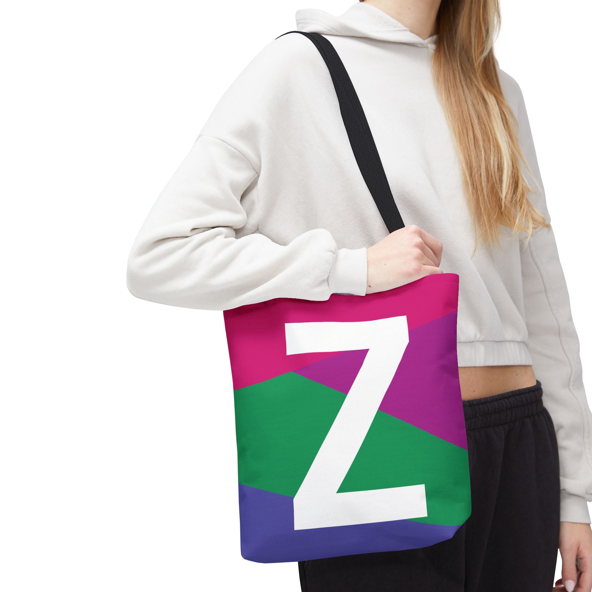 Monogram 'Z' Colorblock Tote Bag — Personalized Initial Z Shoulder Tote