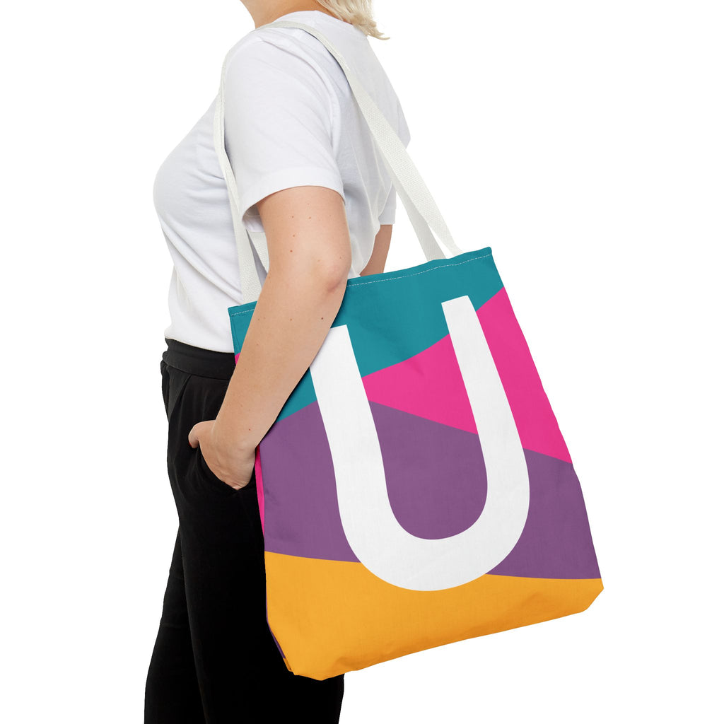 Monogram 'U' Colorblock Tote Bag — Personalized Initial U Shoulder Tote