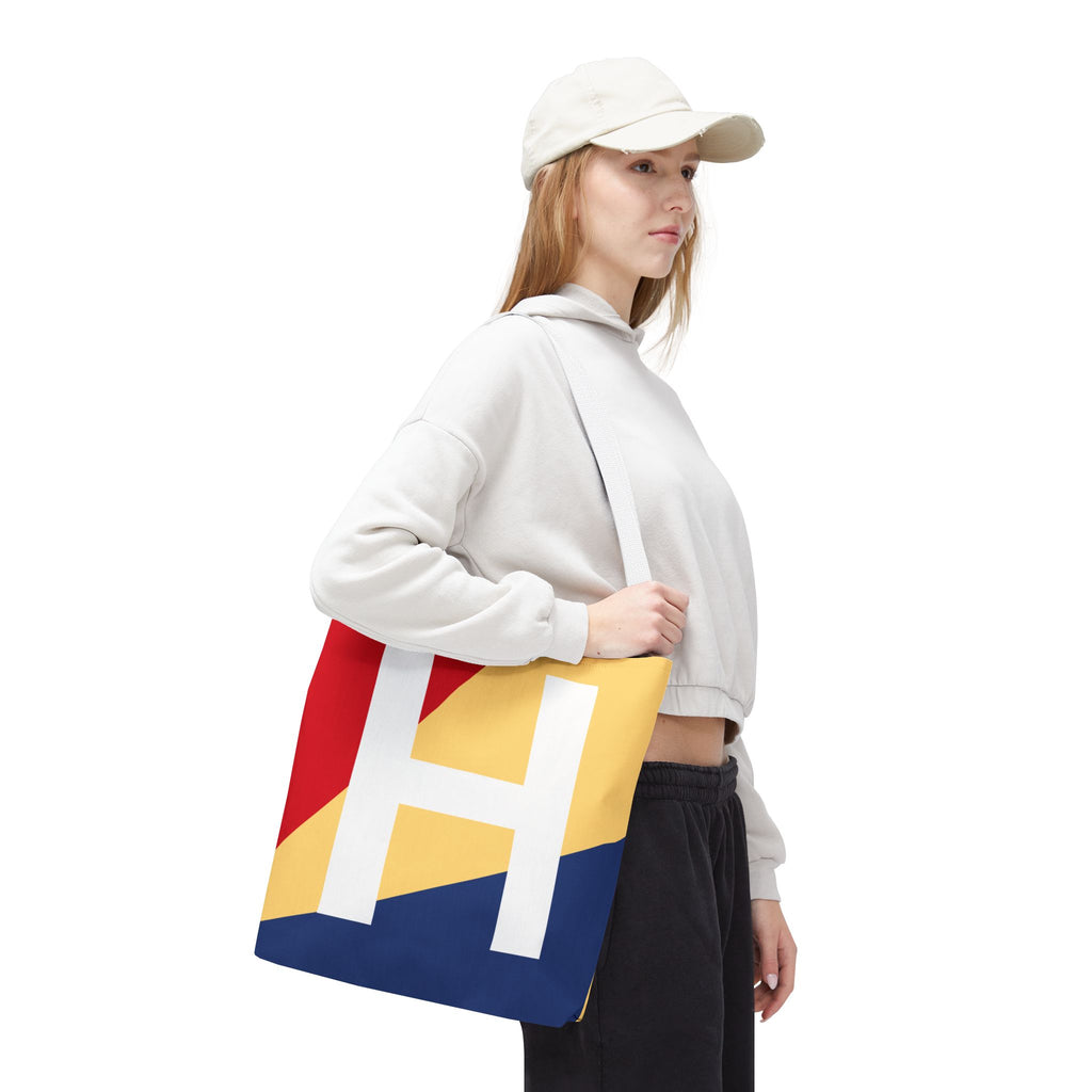 Monogram 'H' Colorblock Tote Bag — Personalized Initial H Shoulder Tote