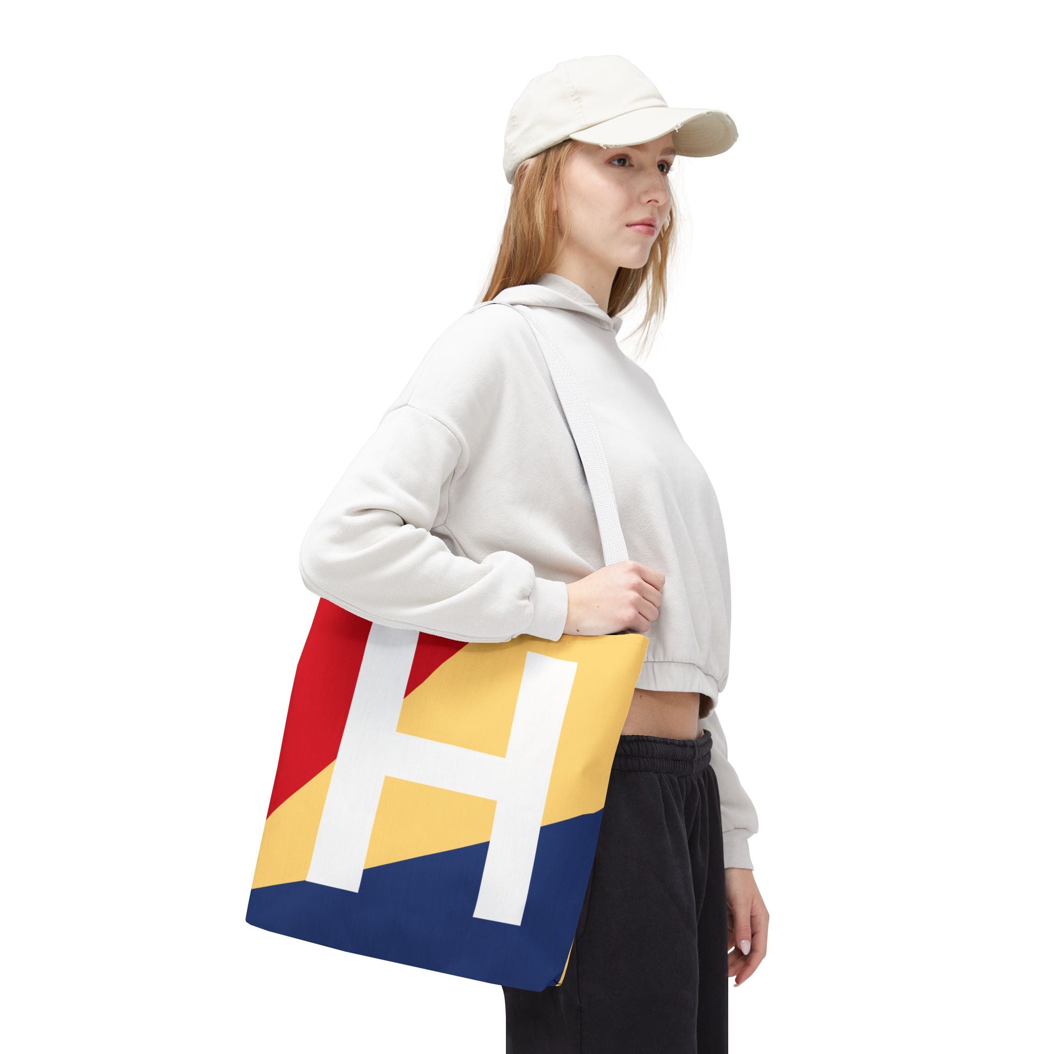 Monogram 'H' Colorblock Tote Bag — Personalized Initial H Shoulder Tote