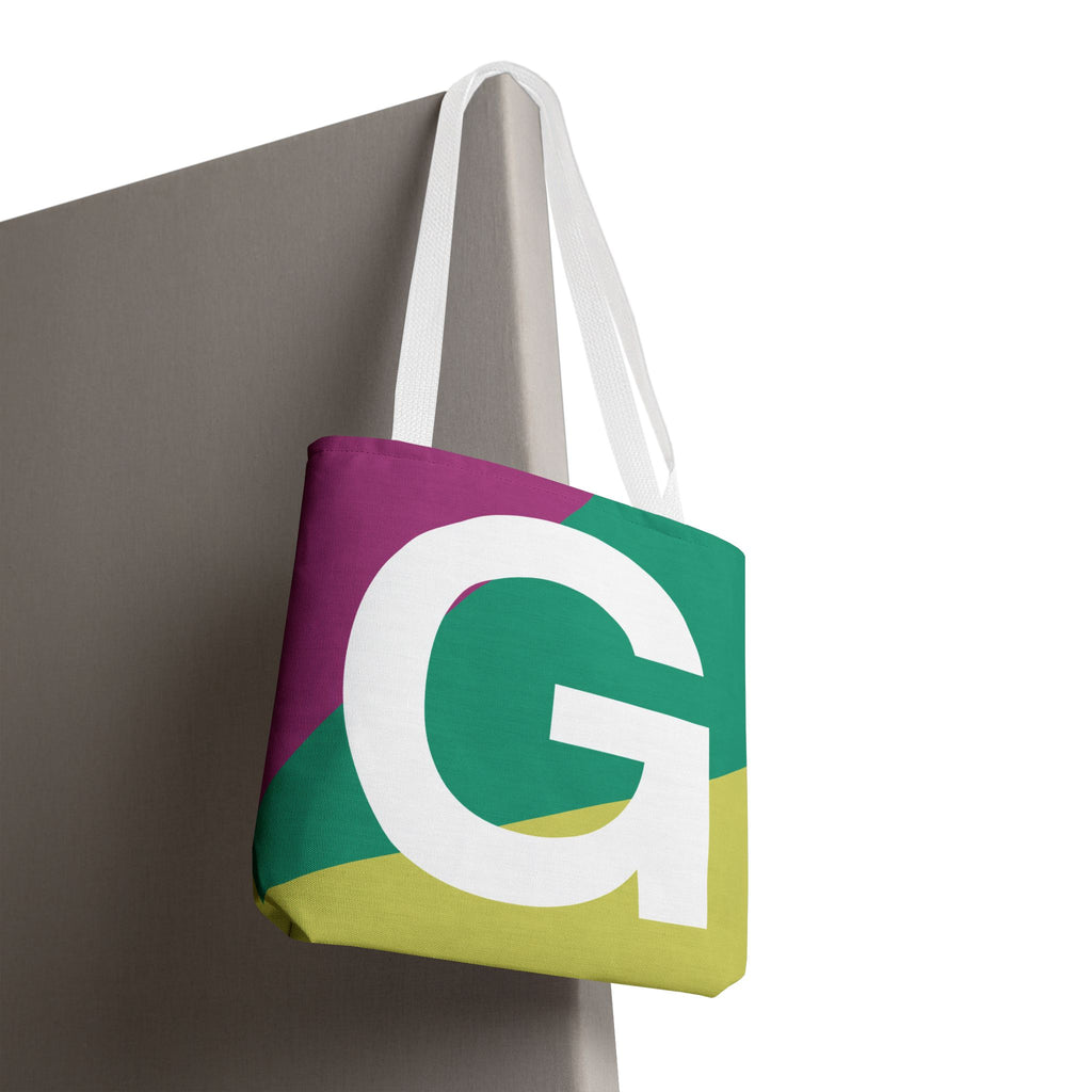 Monogram 'G' Colorblock Tote Bag — Personalized Initial G Shoulder Tote
