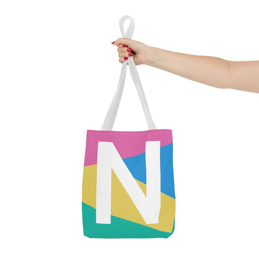 Monogram 'N' Colorblock Tote Bag — Personalized Initial N Shoulder Tote