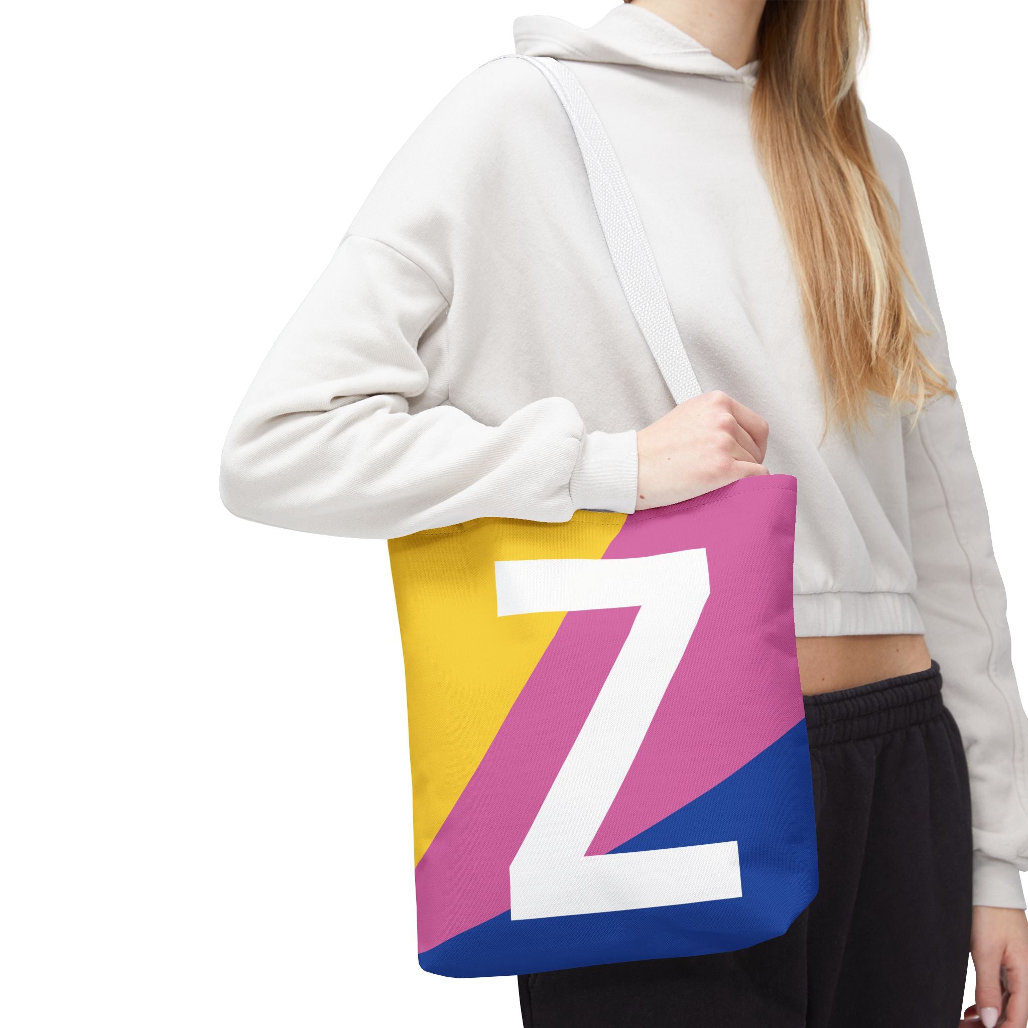 Monogram 'Z' Colorblock Tote Bag — Personalized Initial Z Shoulder Tote