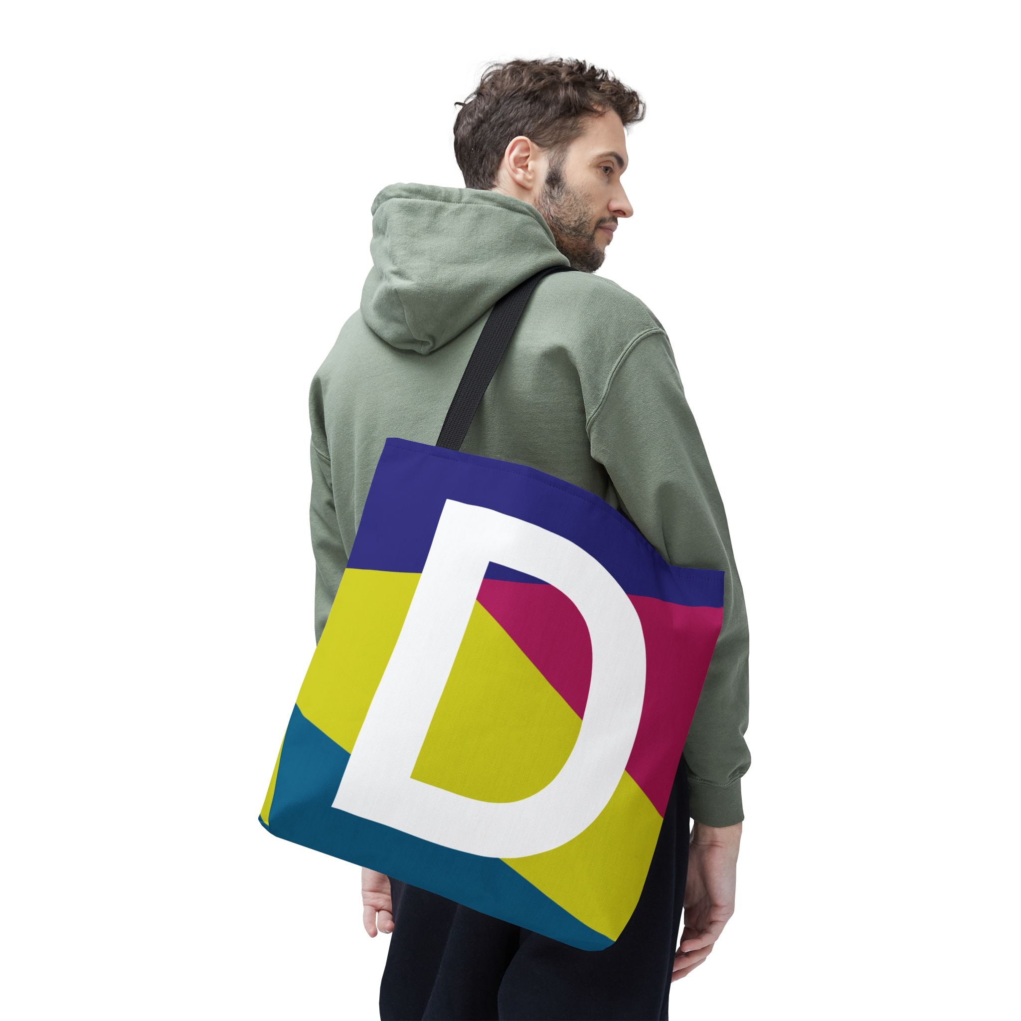 Monogram 'D' Colorblock Tote Bag — Personalized Initial D Shoulder Tote