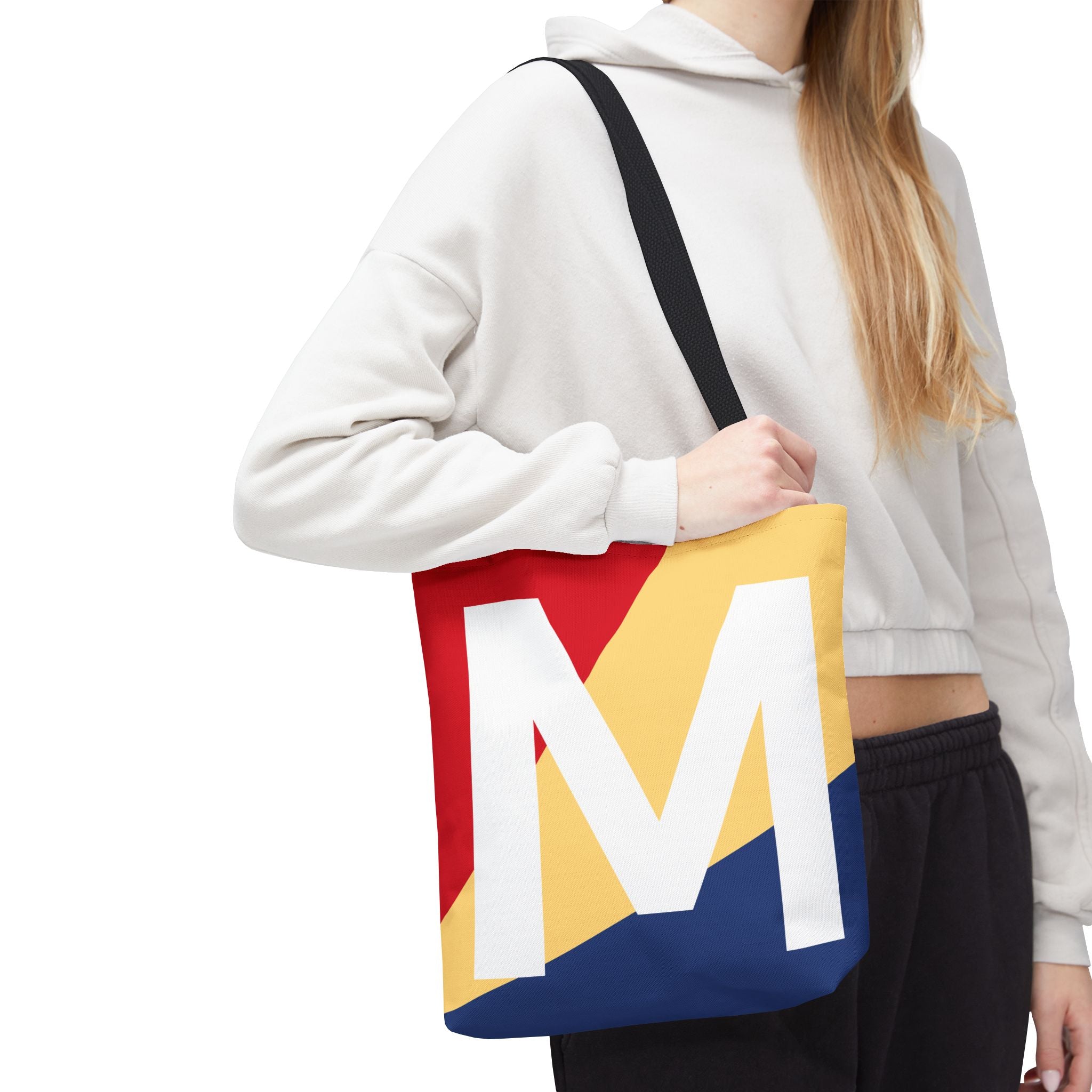 Monogram 'M' Colorblock Tote Bag — Personalized Initial M Shoulder Tote