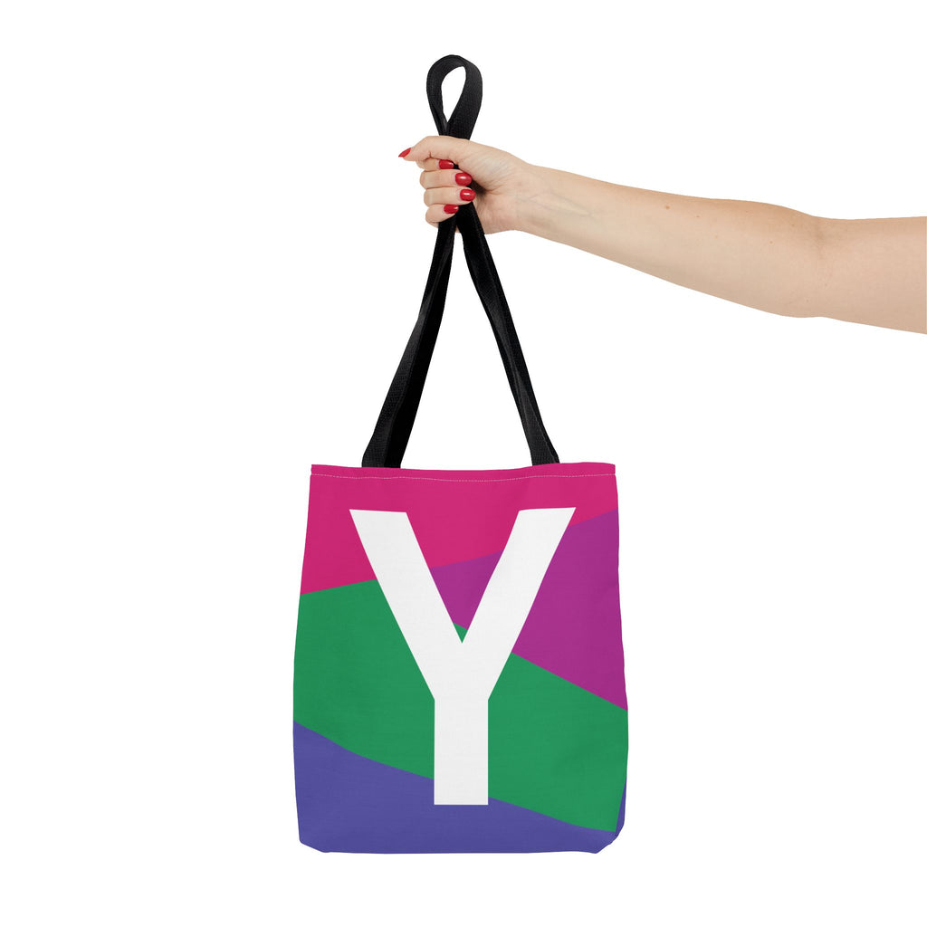 Monogram 'Y' Colorblock Tote Bag — Personalized Initial Y Shoulder Tote
