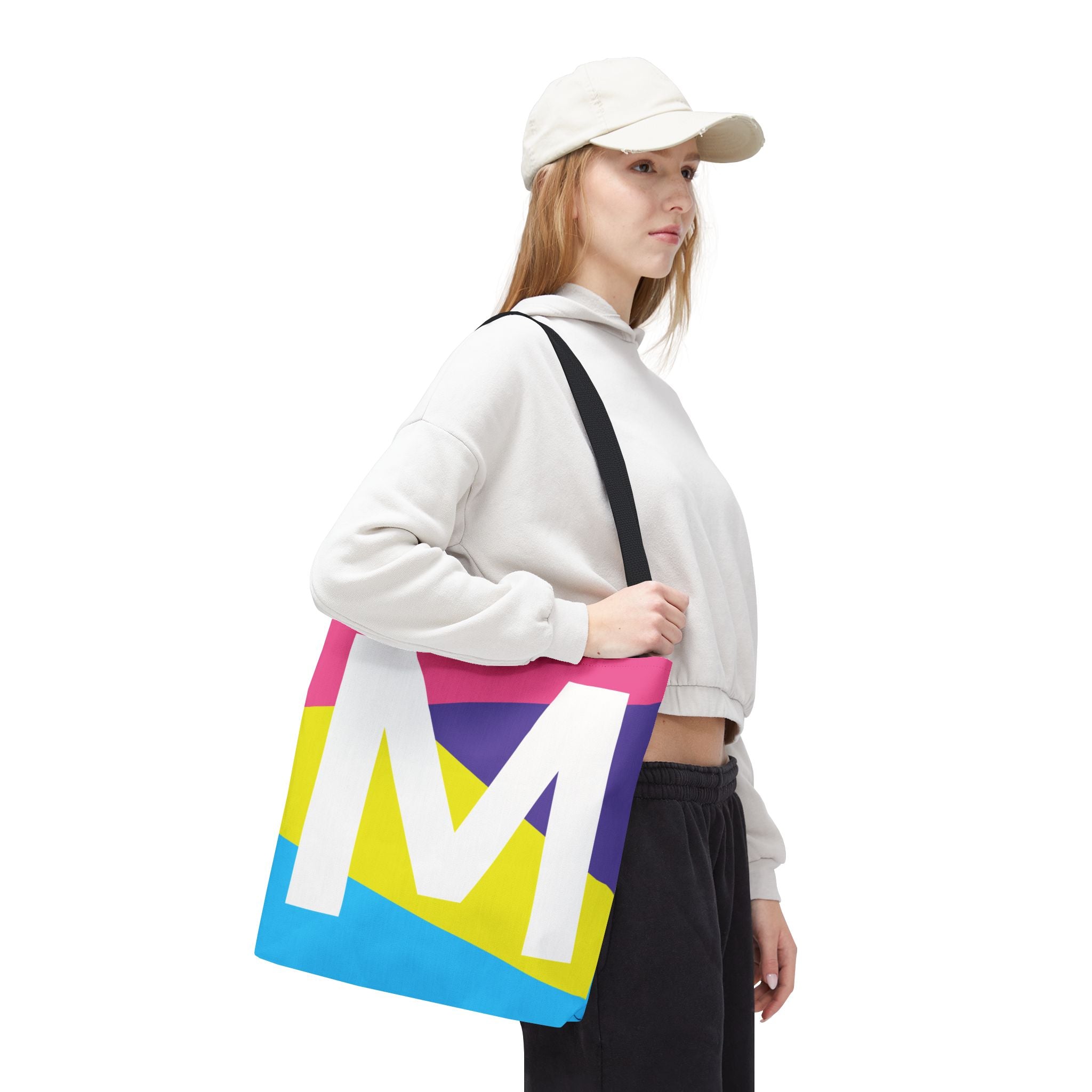 Monogram 'M' Colorblock Tote Bag — Personalized Initial M Shoulder Tote