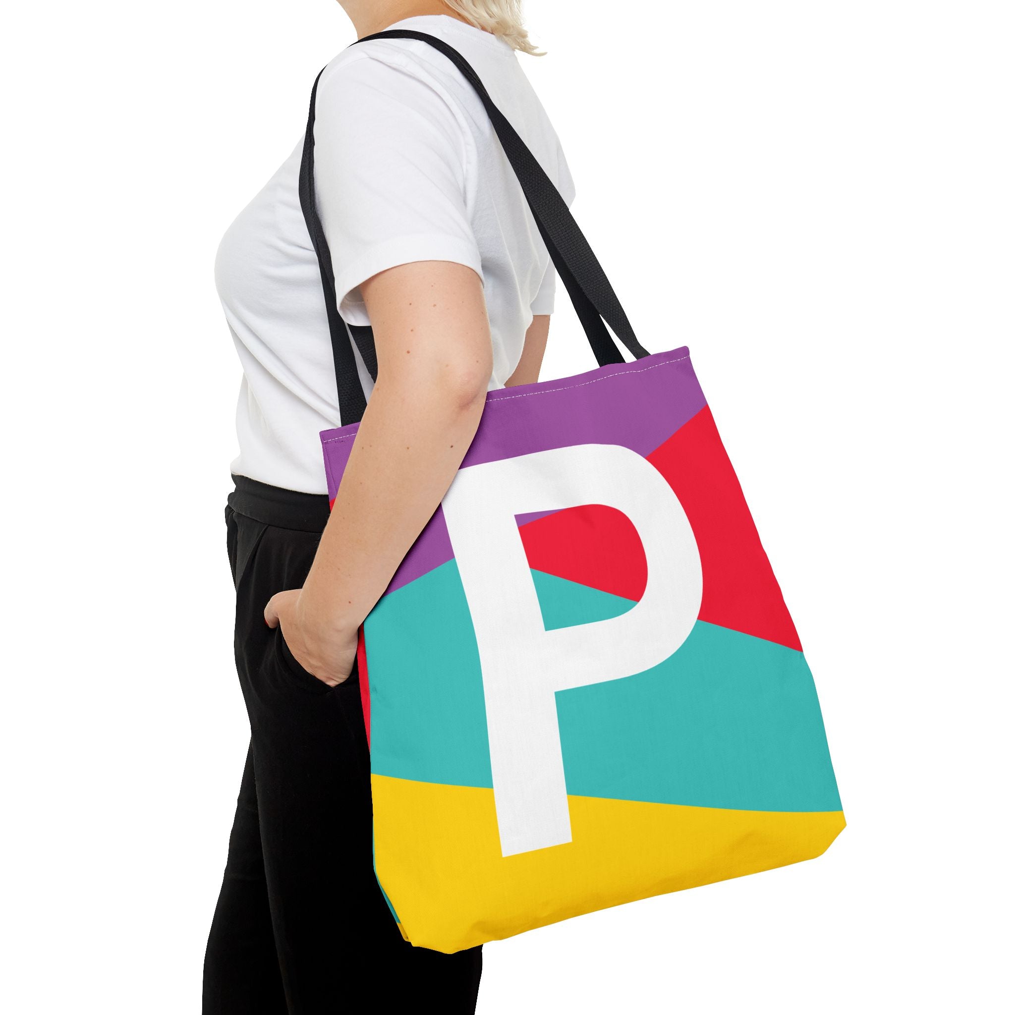 Monogram 'P' Colorblock Tote Bag — Personalized Initial P Shoulder Tote