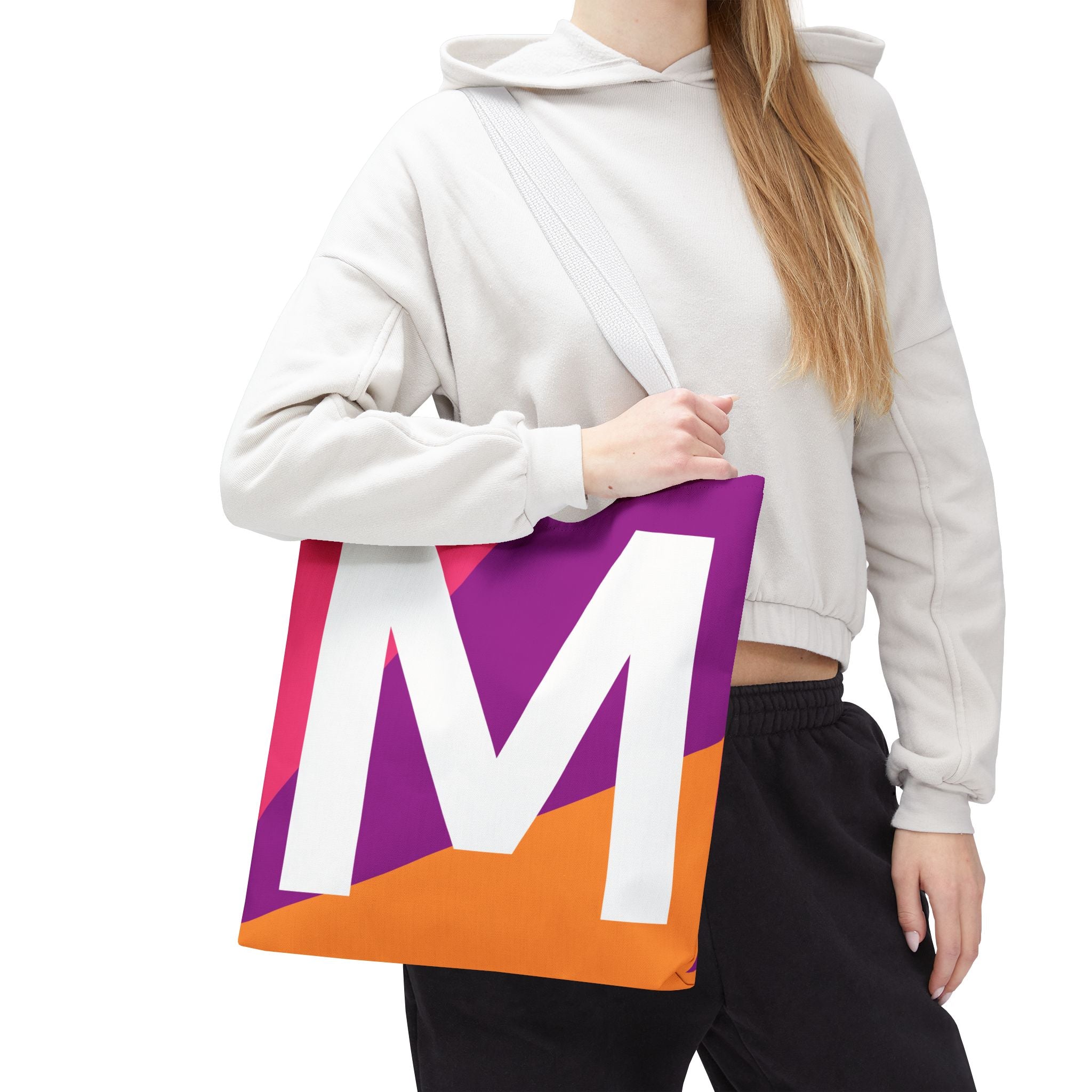 Monogram 'M' Colorblock Tote Bag — Personalized Initial M Shoulder Tote