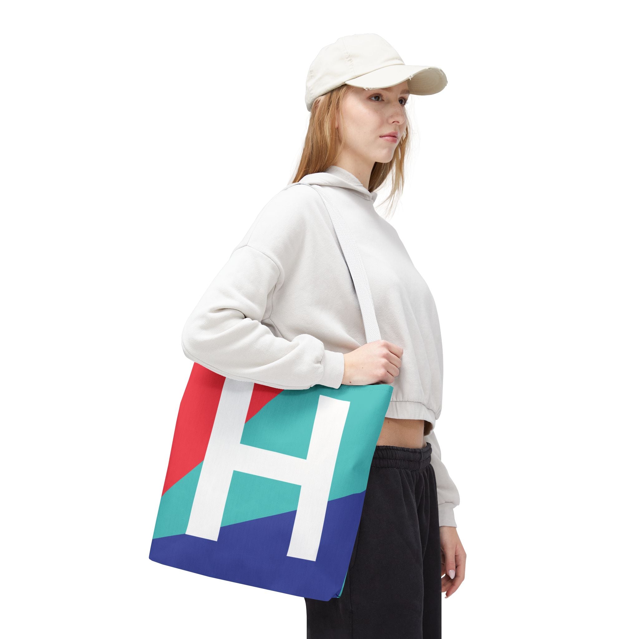 Monogram 'H' Colorblock Tote Bag — Personalized Initial H Shoulder Tote
