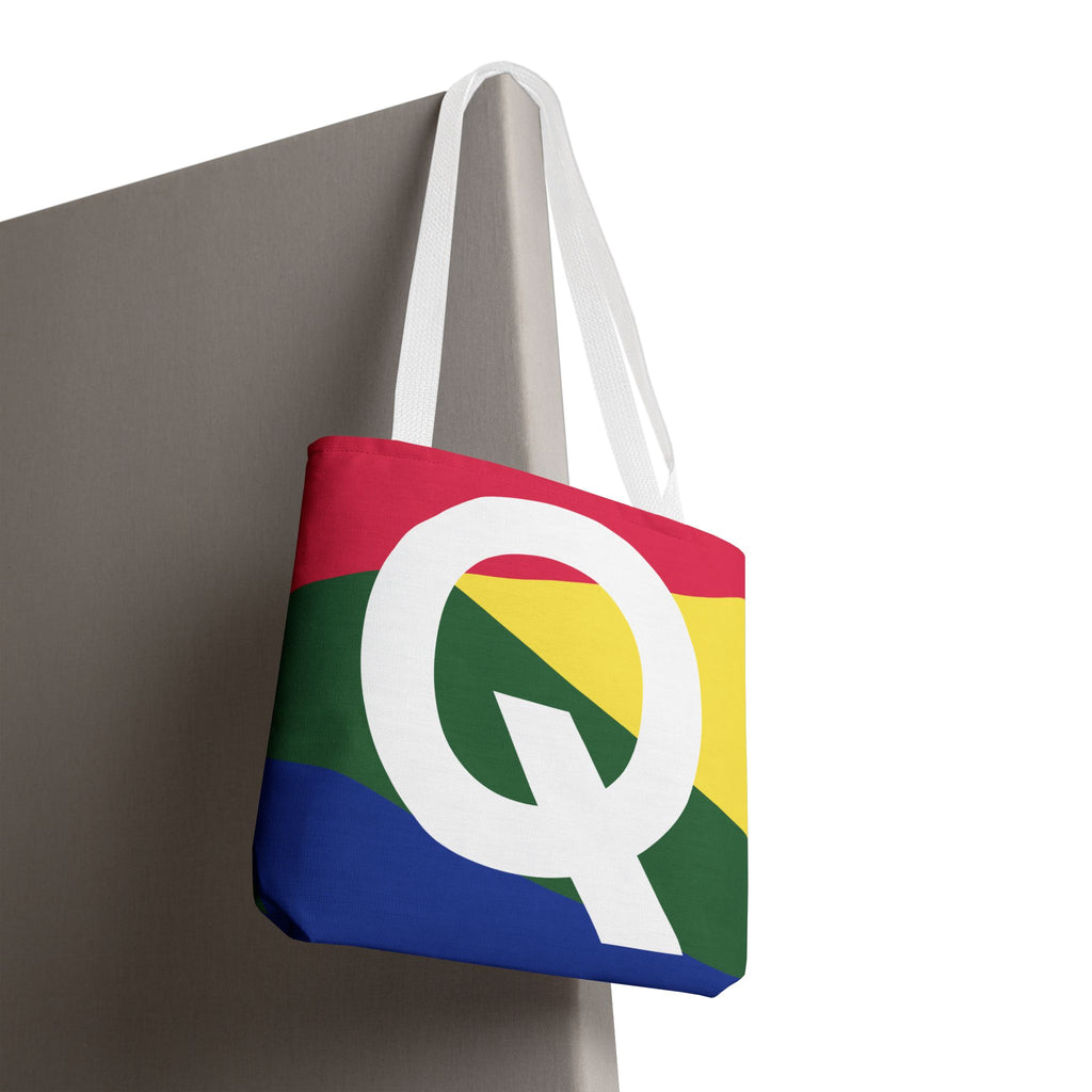 Monogram 'Q' Colorblock Tote Bag — Personalized Initial Q Shoulder Tote