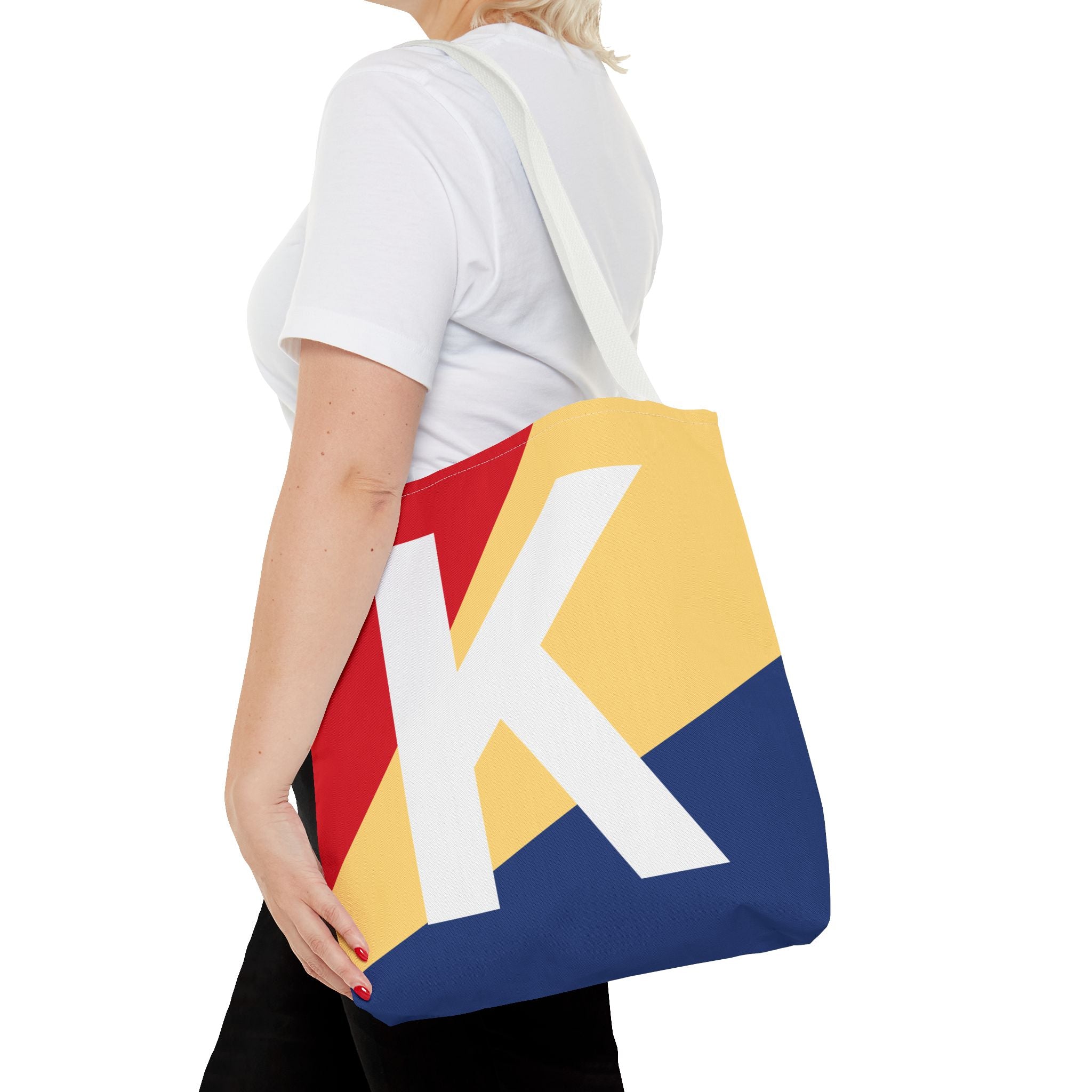 Monogram 'K' Colorblock Tote Bag — Personalized Initial K Shoulder Tote