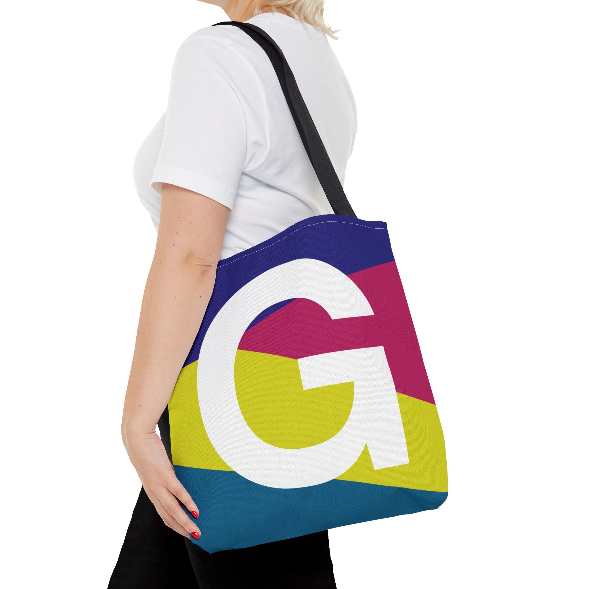 Monogram 'G' Colorblock Tote Bag — Personalized Initial G Shoulder Tote