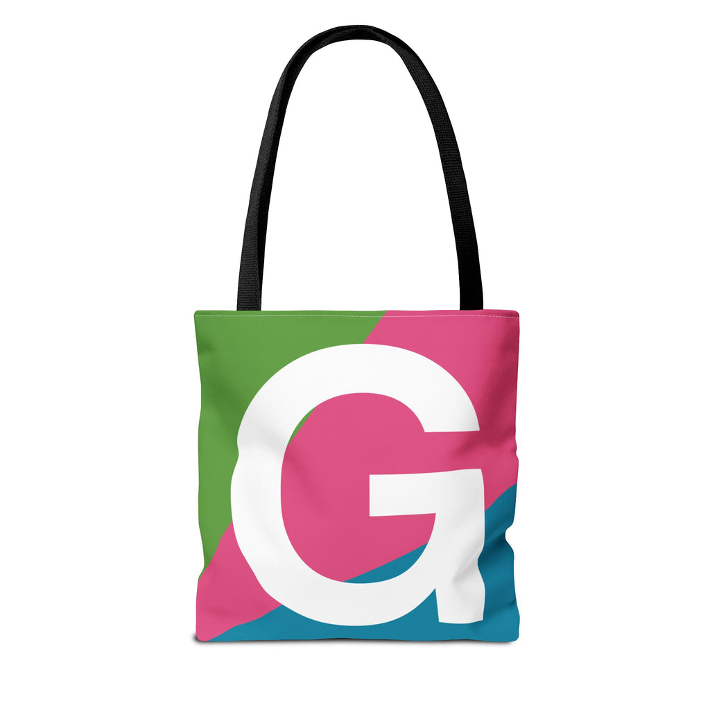 Monogram 'G' Colorblock Tote Bag — Personalized Initial G Shoulder Tote