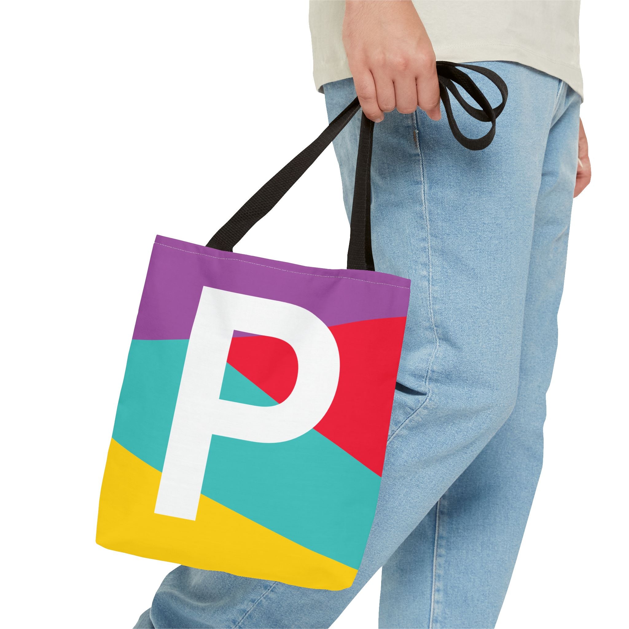 Monogram 'P' Colorblock Tote Bag — Personalized Initial P Shoulder Tote
