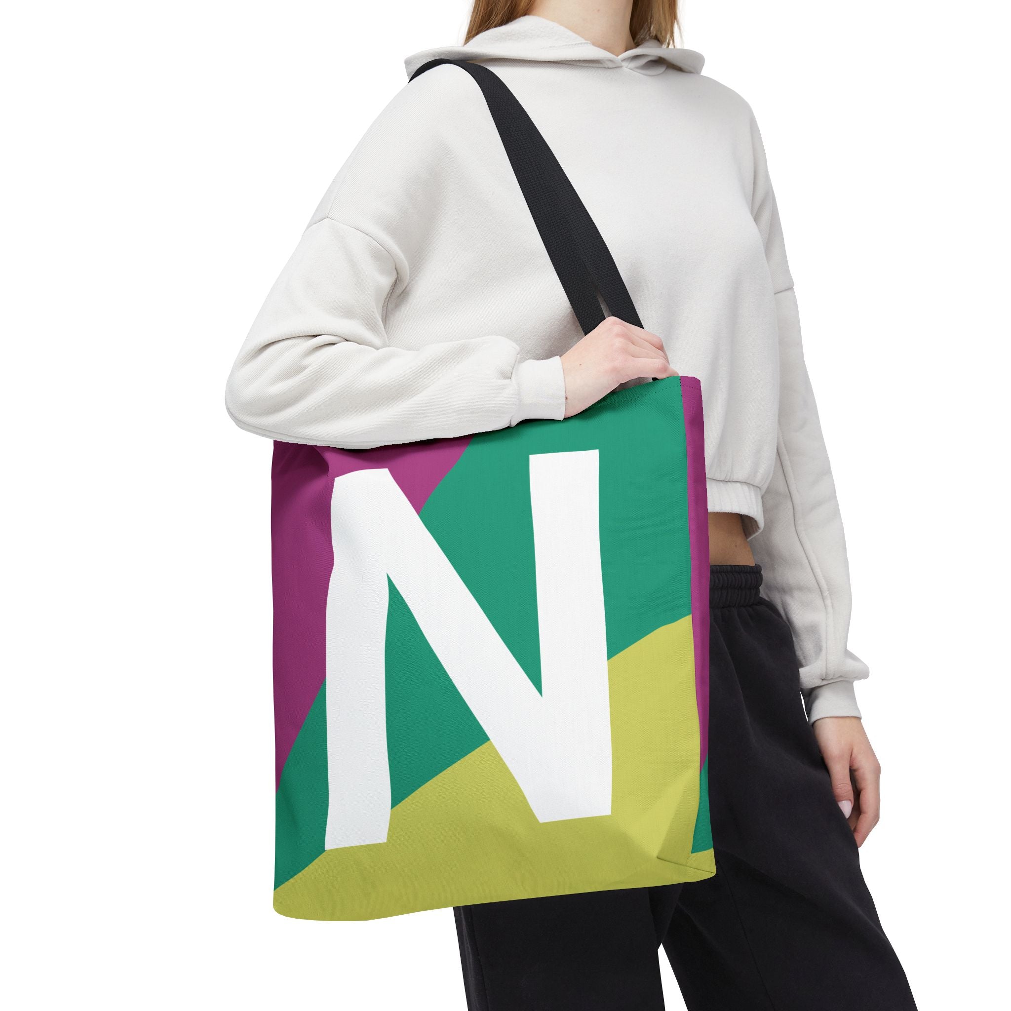Monogram 'N' Colorblock Tote Bag — Personalized Initial N Shoulder Tote