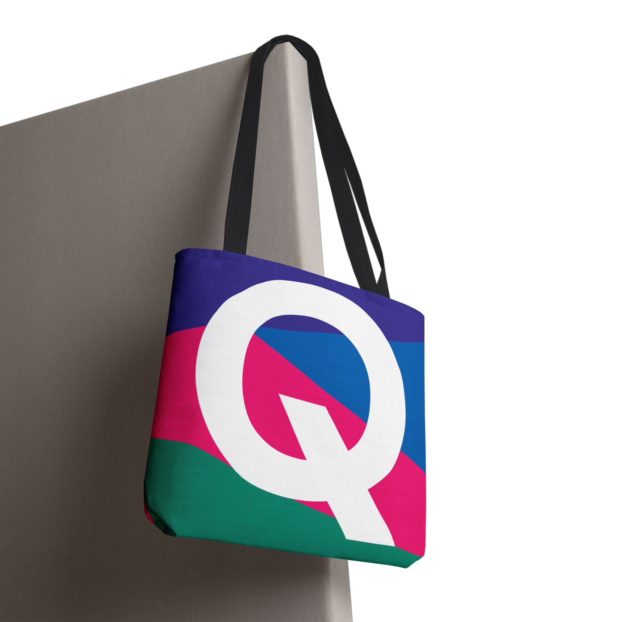 Monogram 'Q' Colorblock Tote Bag — Personalized Initial Q Shoulder Tote