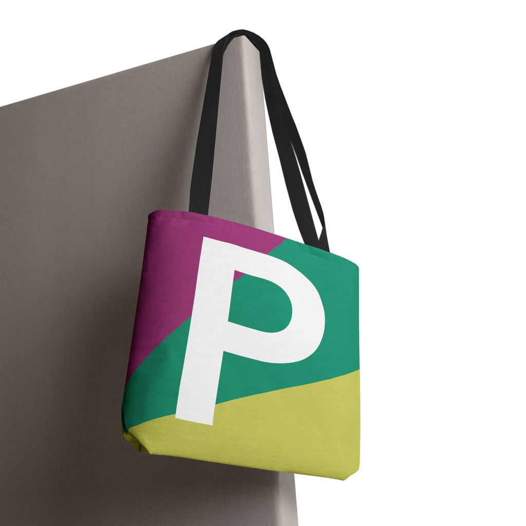 Monogram 'P' Colorblock Tote Bag — Personalized Initial P Shoulder Tote