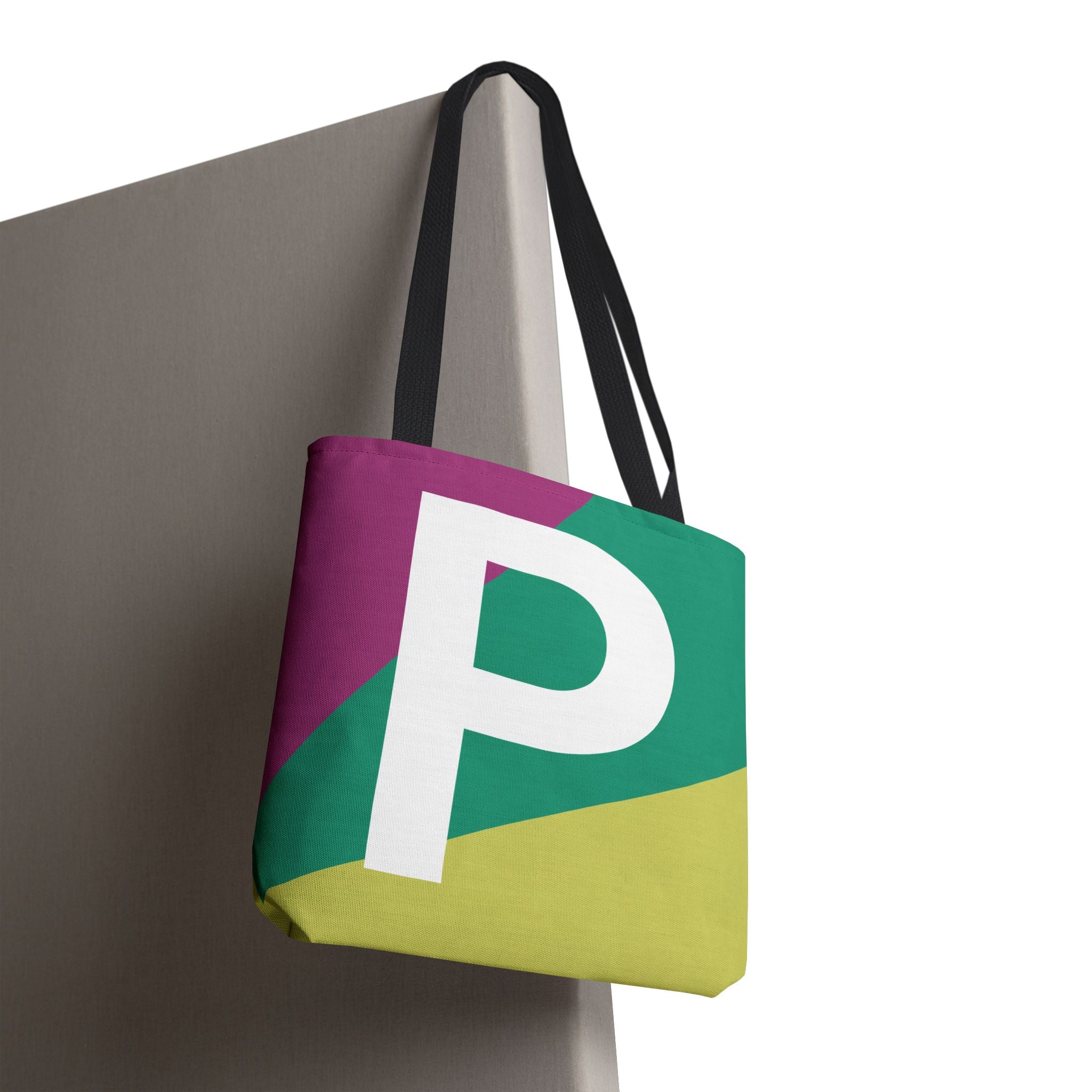 Monogram 'P' Colorblock Tote Bag — Personalized Initial P Shoulder Tote
