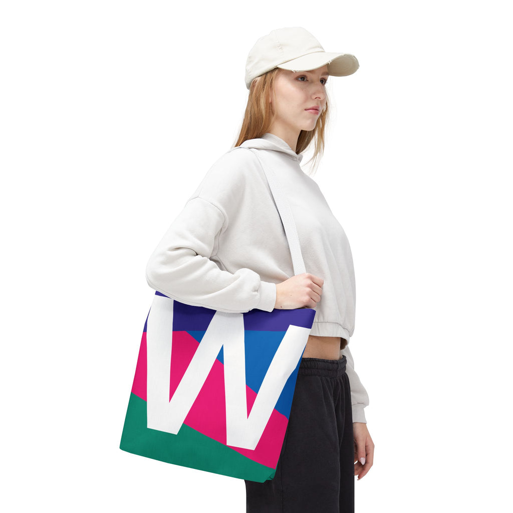 Monogram 'W' Colorblock Tote Bag — Personalized Initial W Shoulder Tote