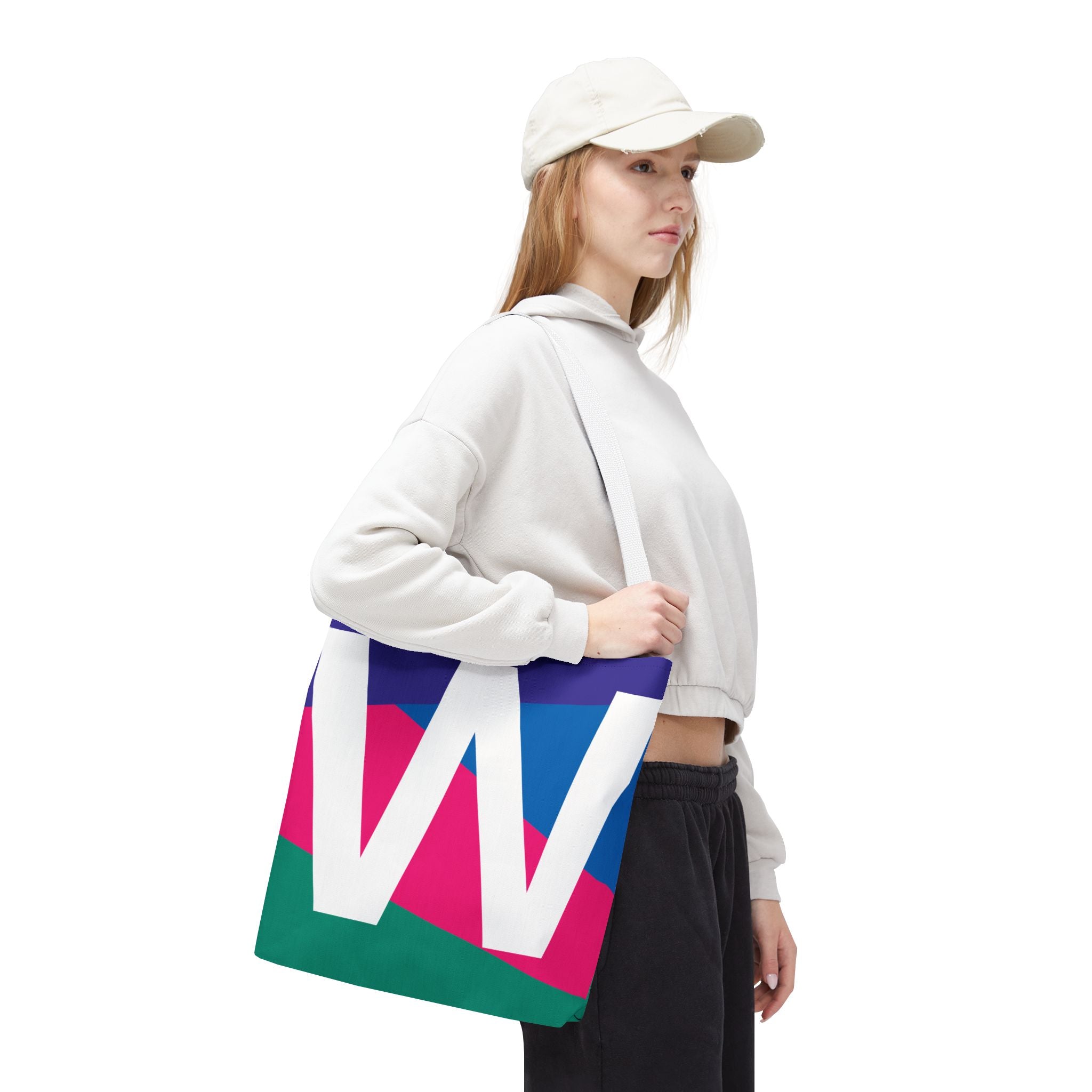 Monogram 'W' Colorblock Tote Bag — Personalized Initial W Shoulder Tote
