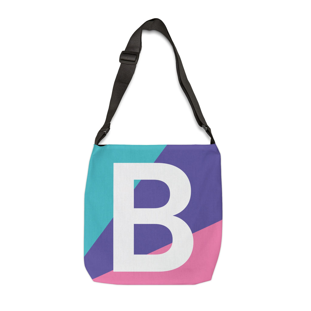 Initial Letter 'B' Colorblock Adjustable Tote Bag — Monogram Alphabet Shoulder Bag