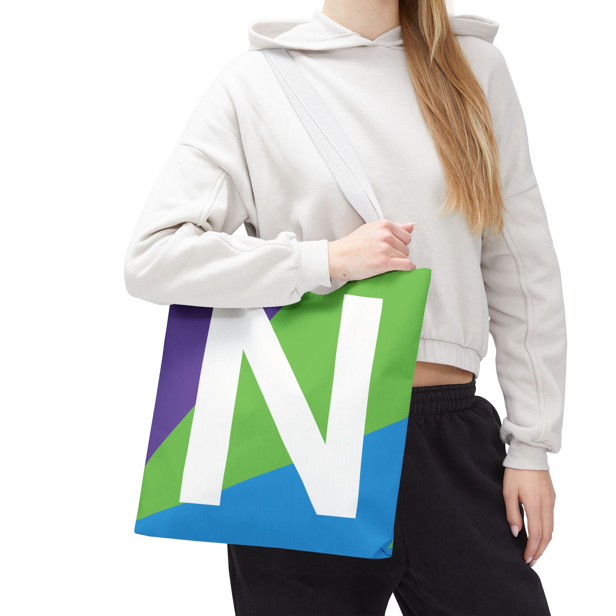 Monogram 'N' Colorblock Tote Bag — Personalized Initial N Shoulder Tote
