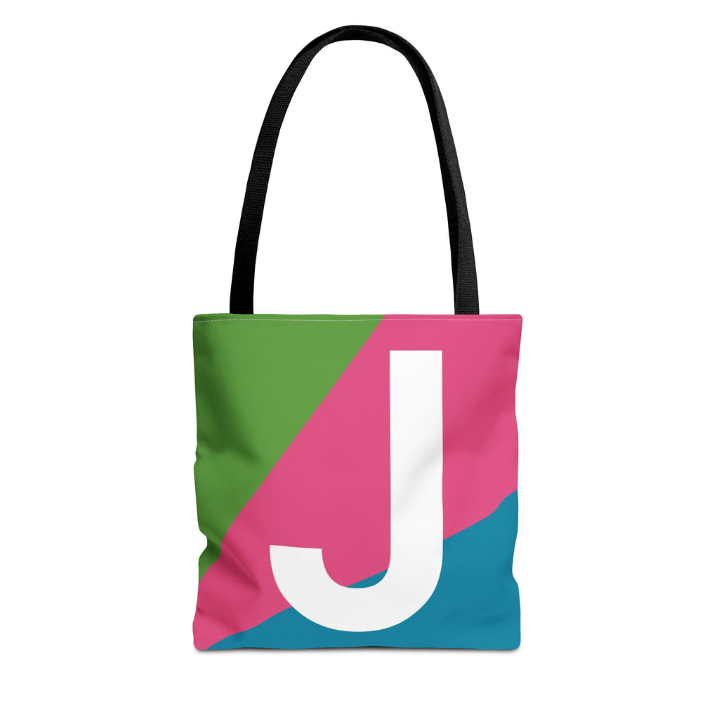 Monogram 'J' Colorblock Tote Bag — Personalized Initial J Shoulder Tote