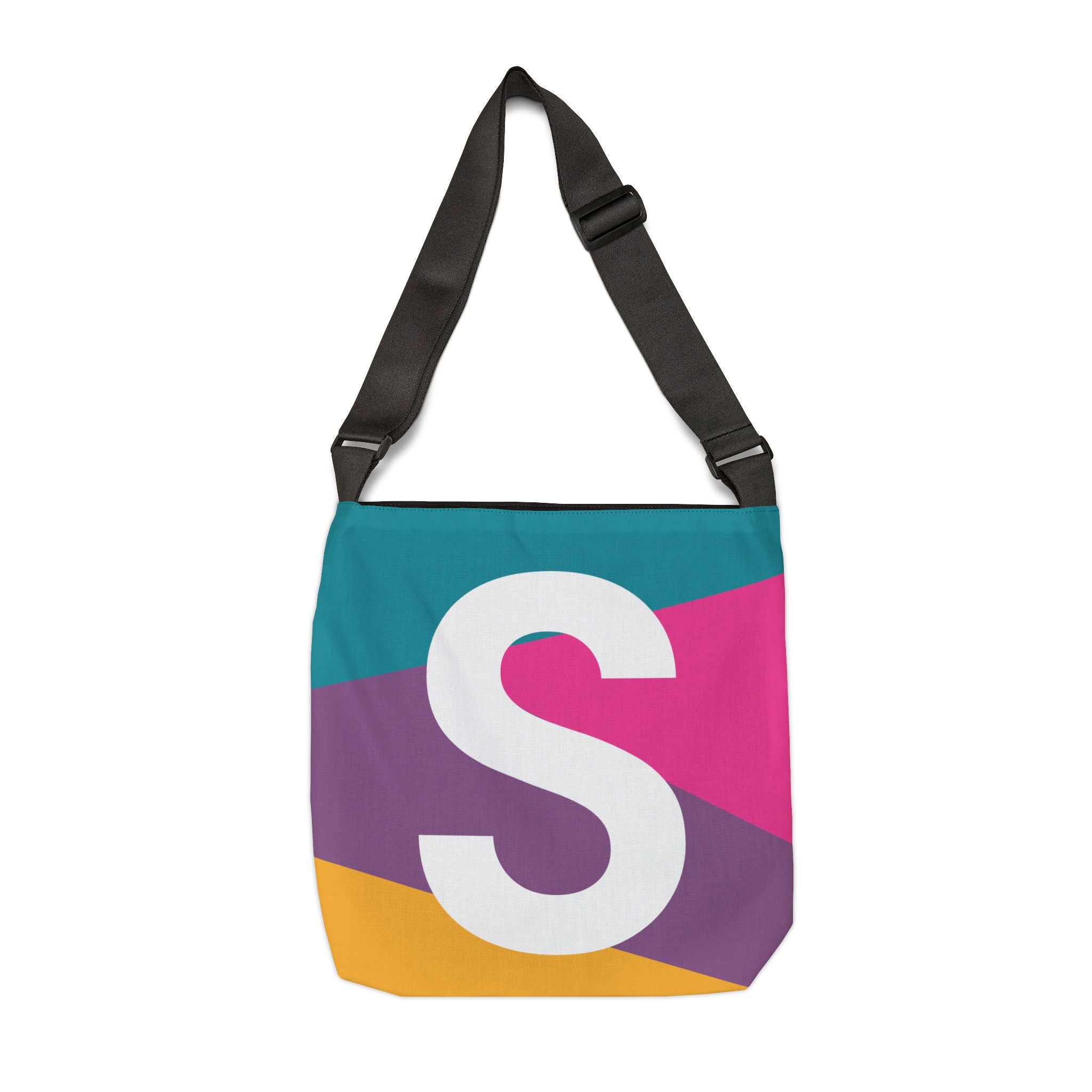 Initial Letter 'S' Colorblock Adjustable Tote Bag — Monogram Alphabet Shoulder Bag