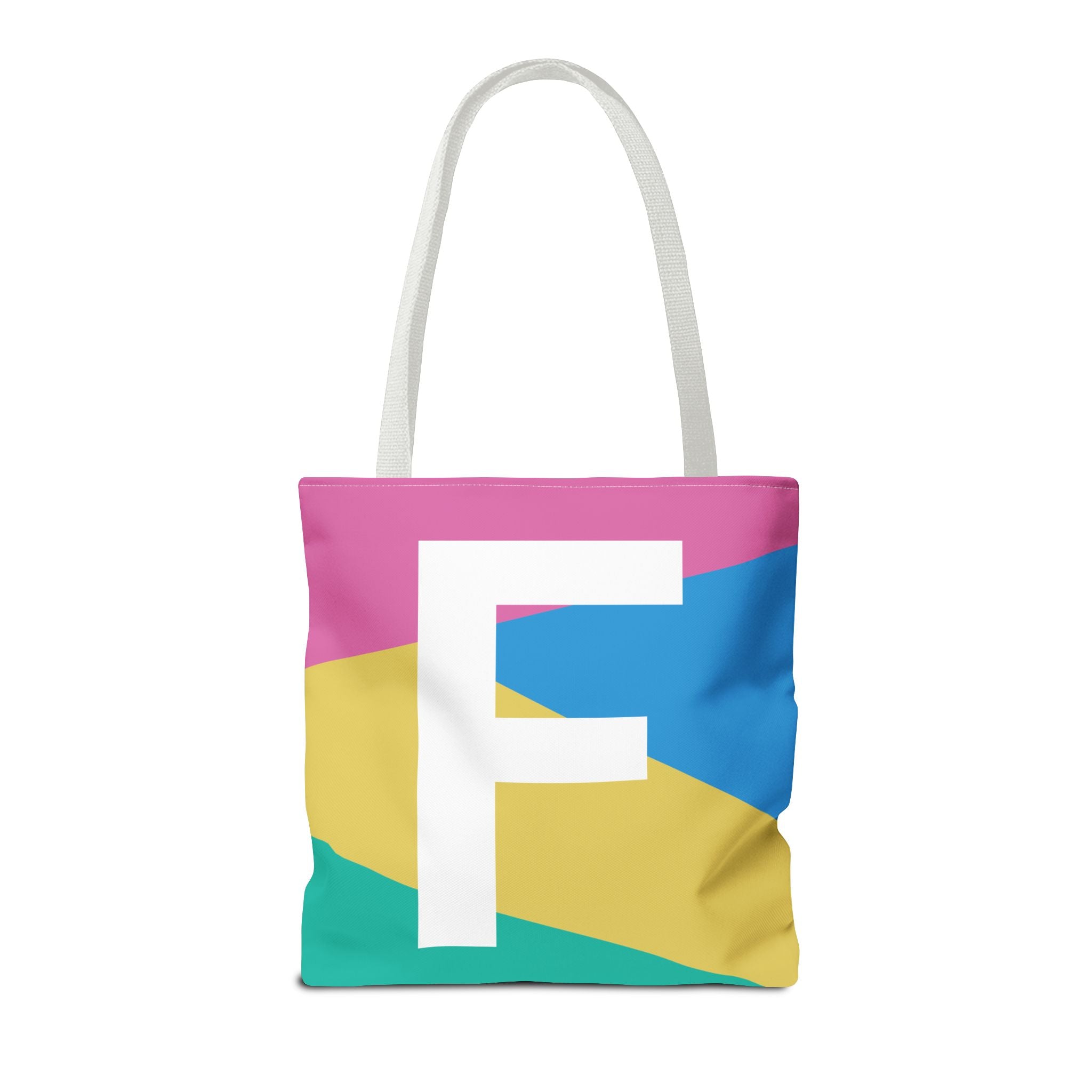Monogram 'F' Colorblock Tote Bag — Personalized Initial F Shoulder Tote