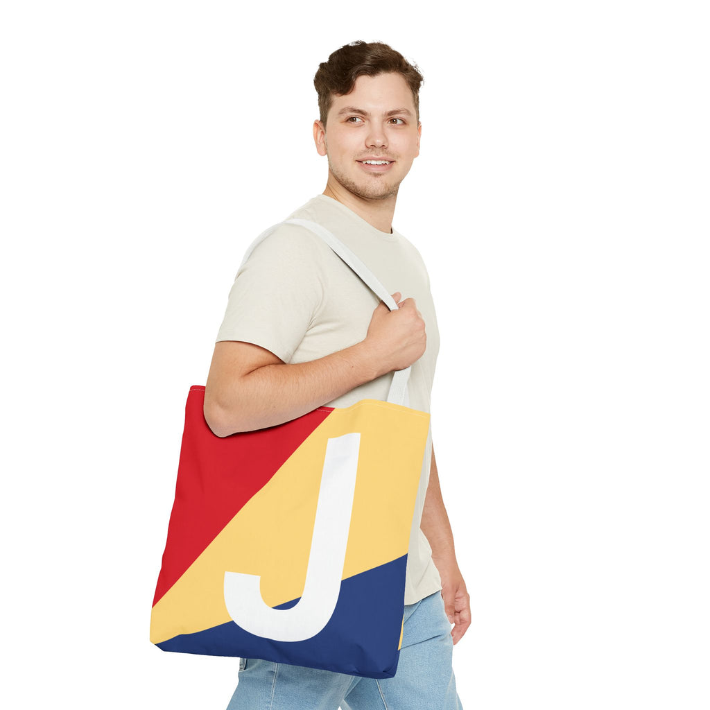 Monogram 'J' Colorblock Tote Bag — Personalized Initial J Shoulder Tote
