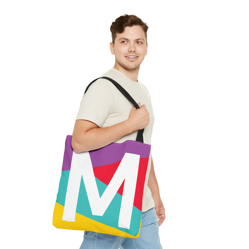 Monogram 'M' Colorblock Tote Bag — Personalized Initial M Shoulder Tote