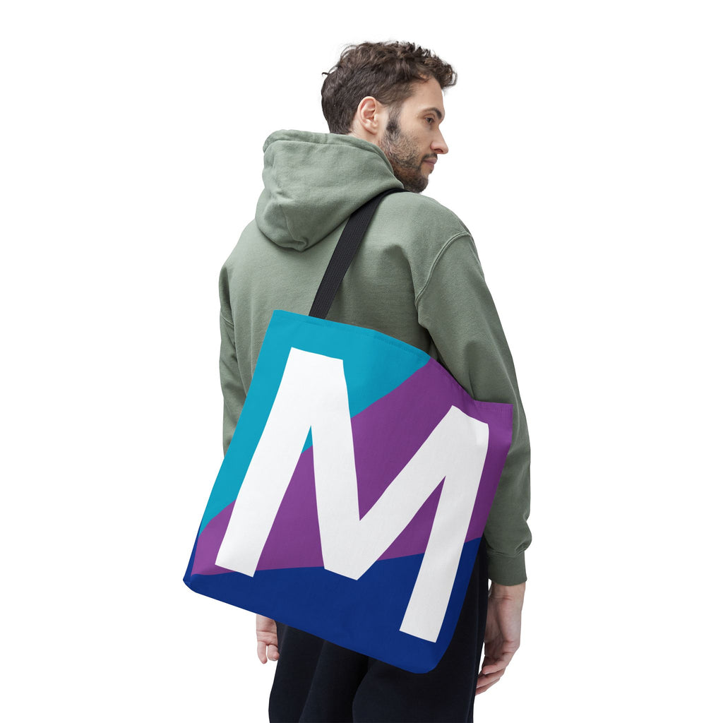 Monogram 'M' Colorblock Tote Bag — Personalized Initial M Shoulder Tote