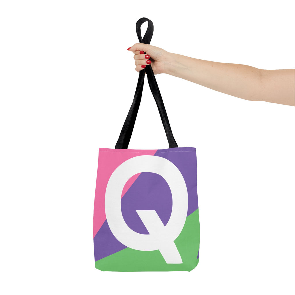 Monogram 'Q' Colorblock Tote Bag — Personalized Initial Q Shoulder Tote