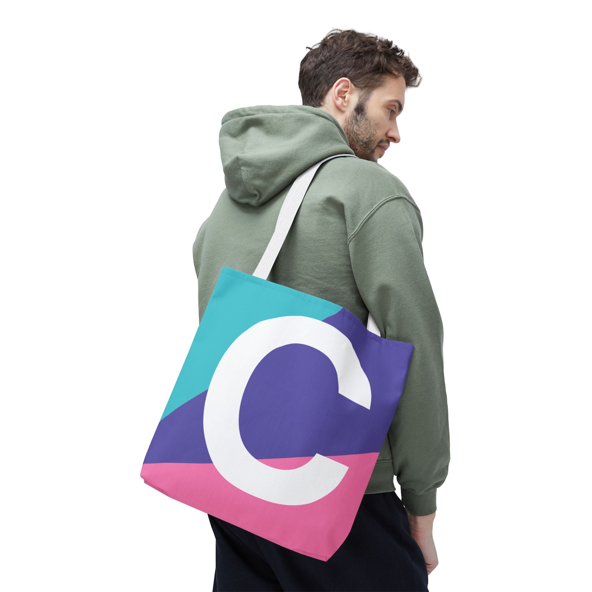 Monogram 'C' Colorblock Tote Bag — Personalized Initial C Shoulder Tote