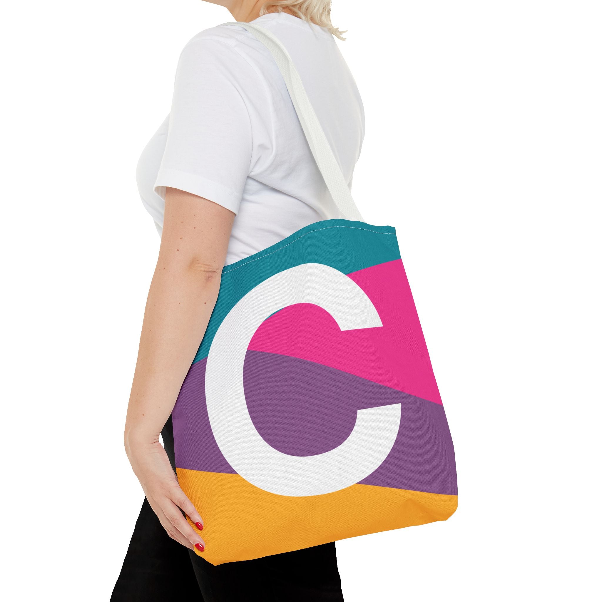 Monogram 'C' Colorblock Tote Bag — Personalized Initial C Shoulder Tote