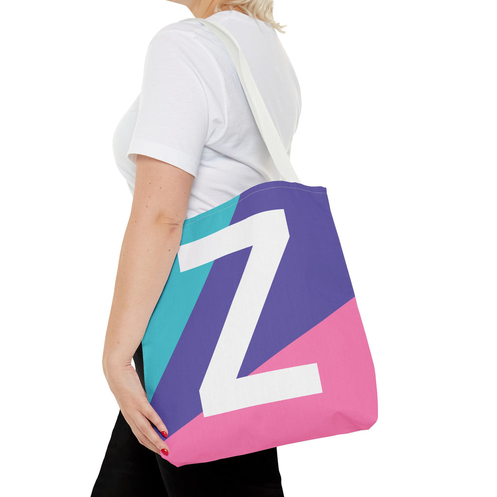 Monogram 'Z' Colorblock Tote Bag — Personalized Initial Z Shoulder Tote