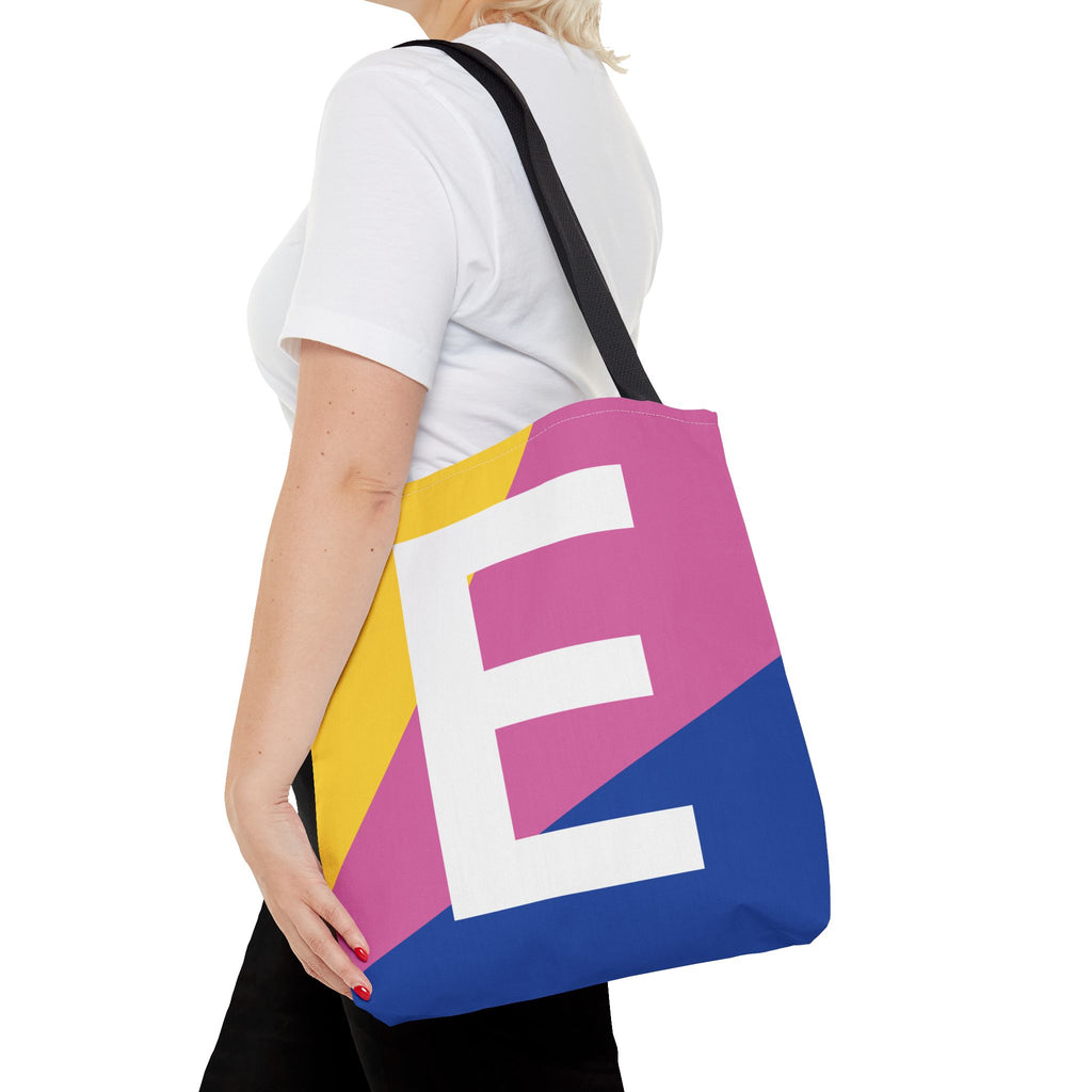Monogram 'E' Colorblock Tote Bag — Personalized Initial E Shoulder Tote