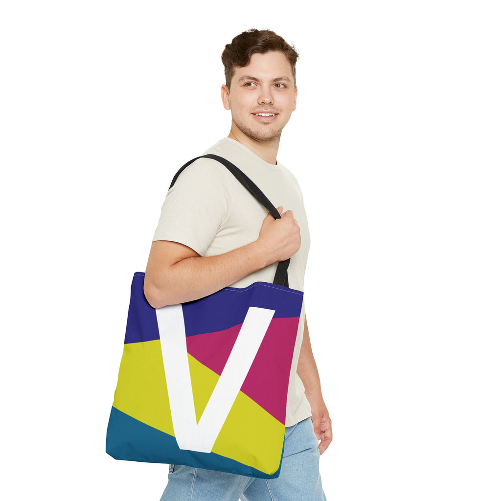 Monogram 'V' Colorblock Tote Bag — Personalized Initial V Shoulder Tote